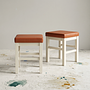 2x Square Stool Wood Faux Leather White 3