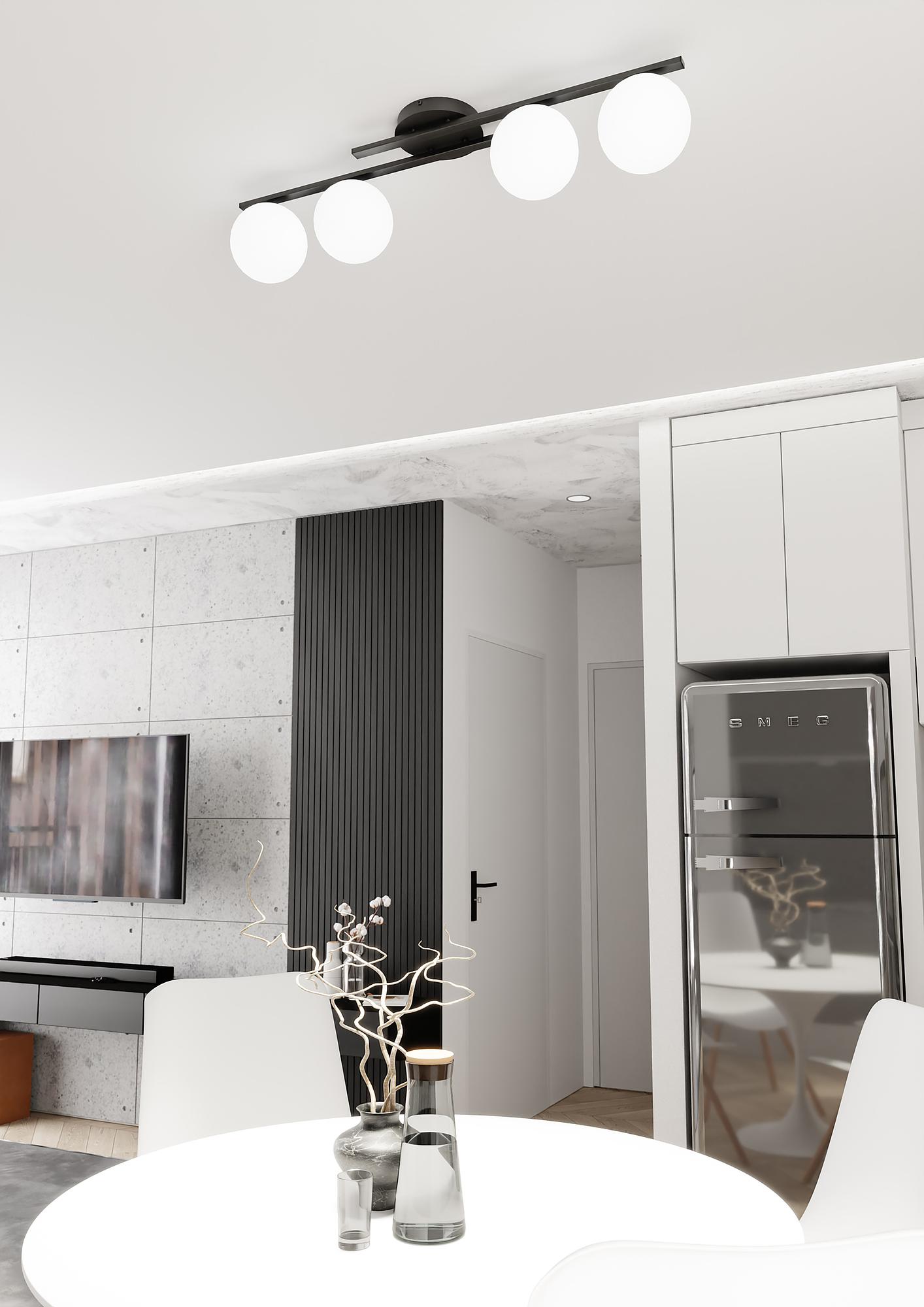 Ceiling Light Cairo 4-Light Steel Opal Glass Black 3