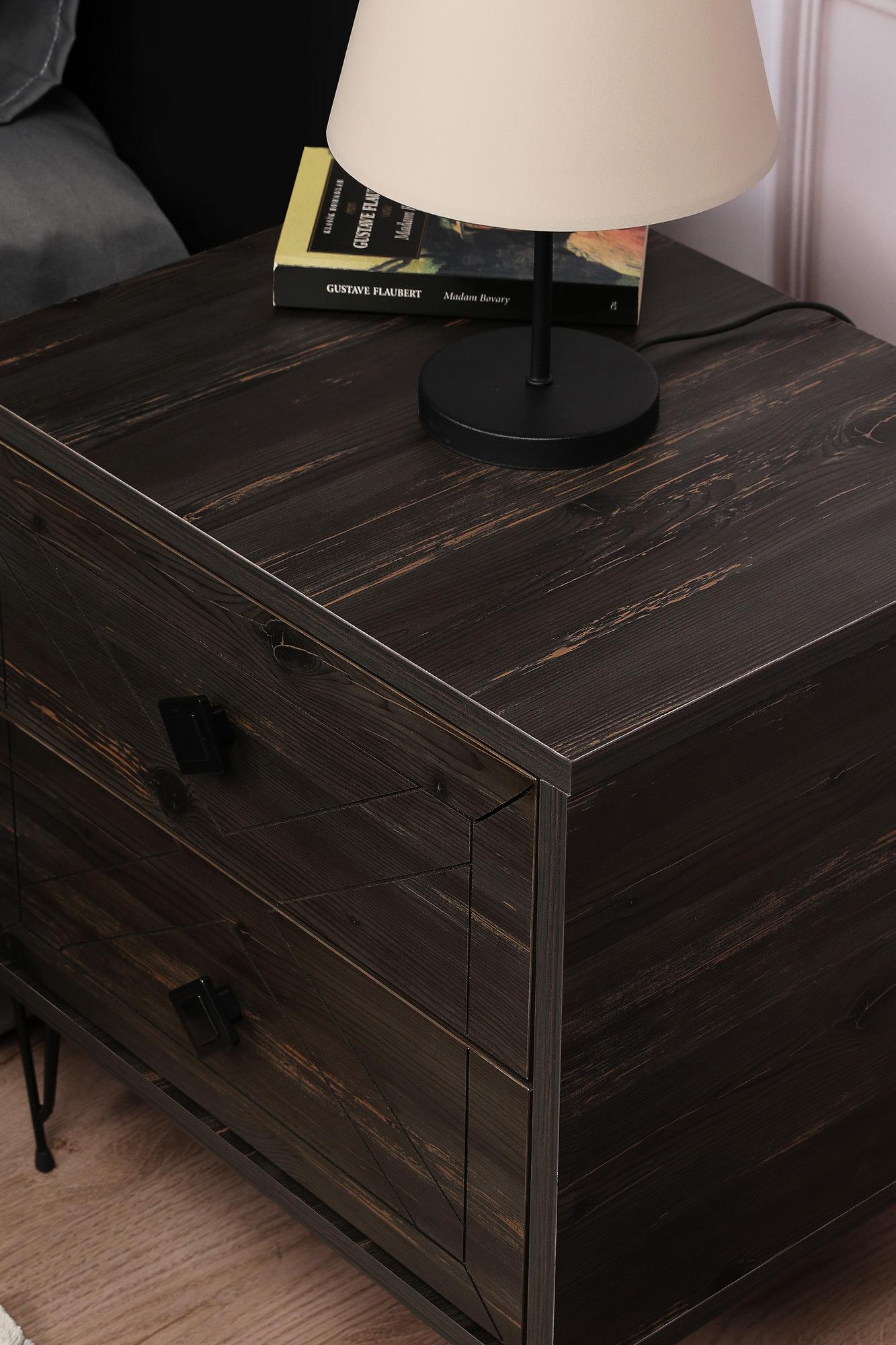 Luna Nightstand Wood Veneer Dark Brown 3