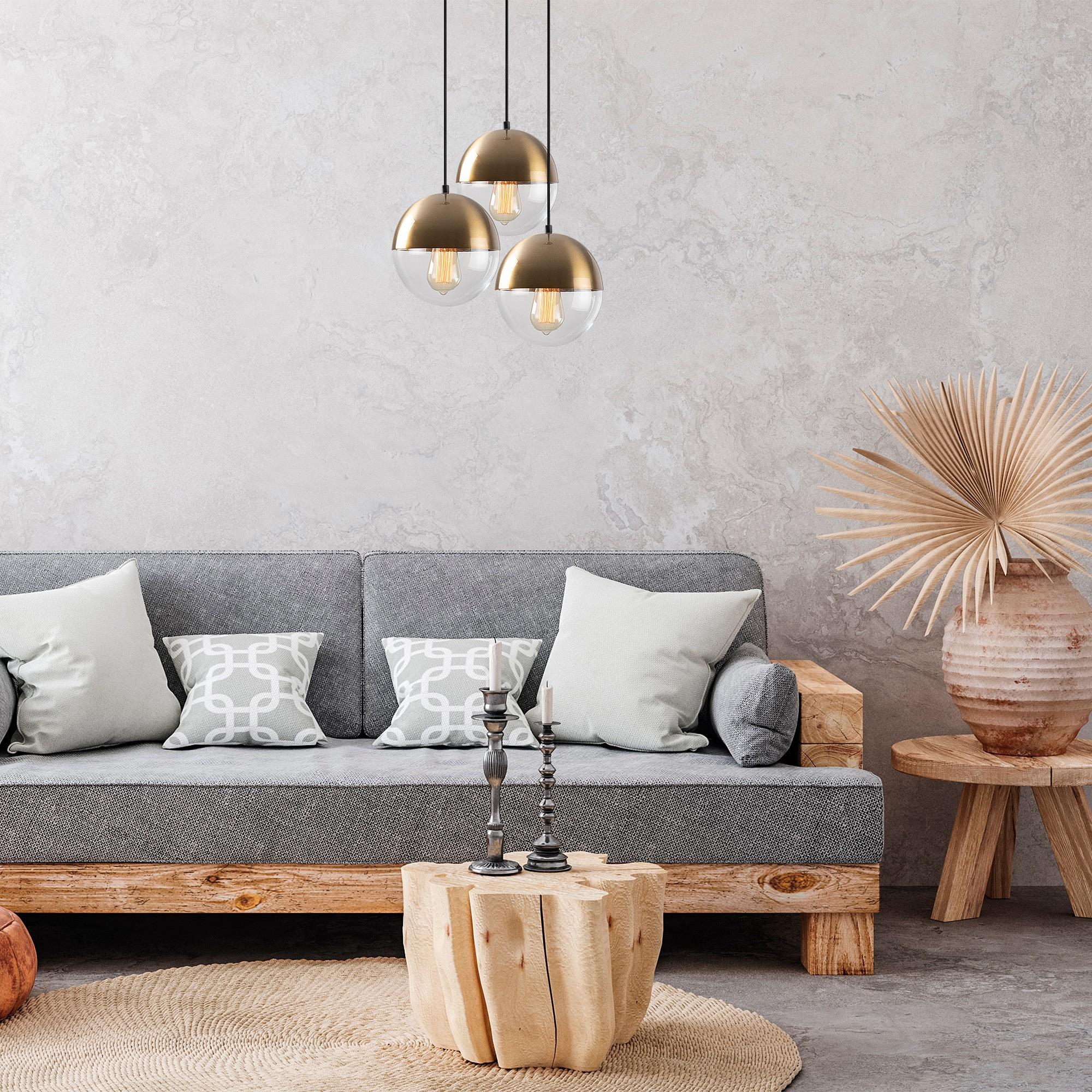 3-Flammig Bastos Hängelampe Metall Glas Gold 1