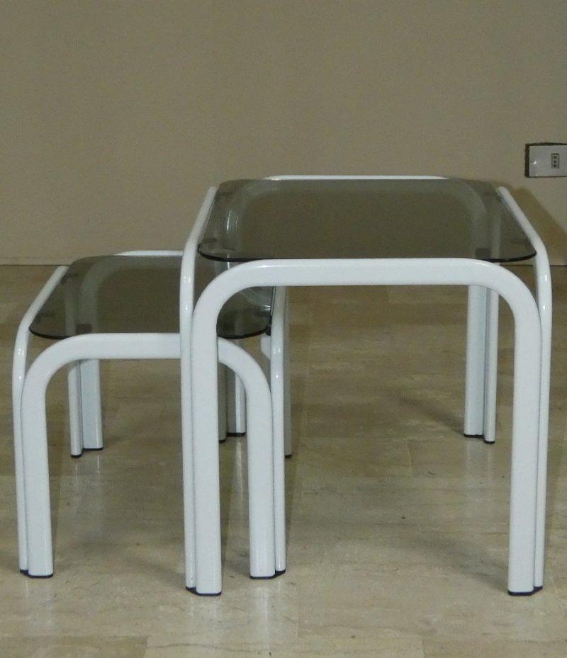 Couchtische 3er Set Vintage Metall Glas 1980er Jahre 4
