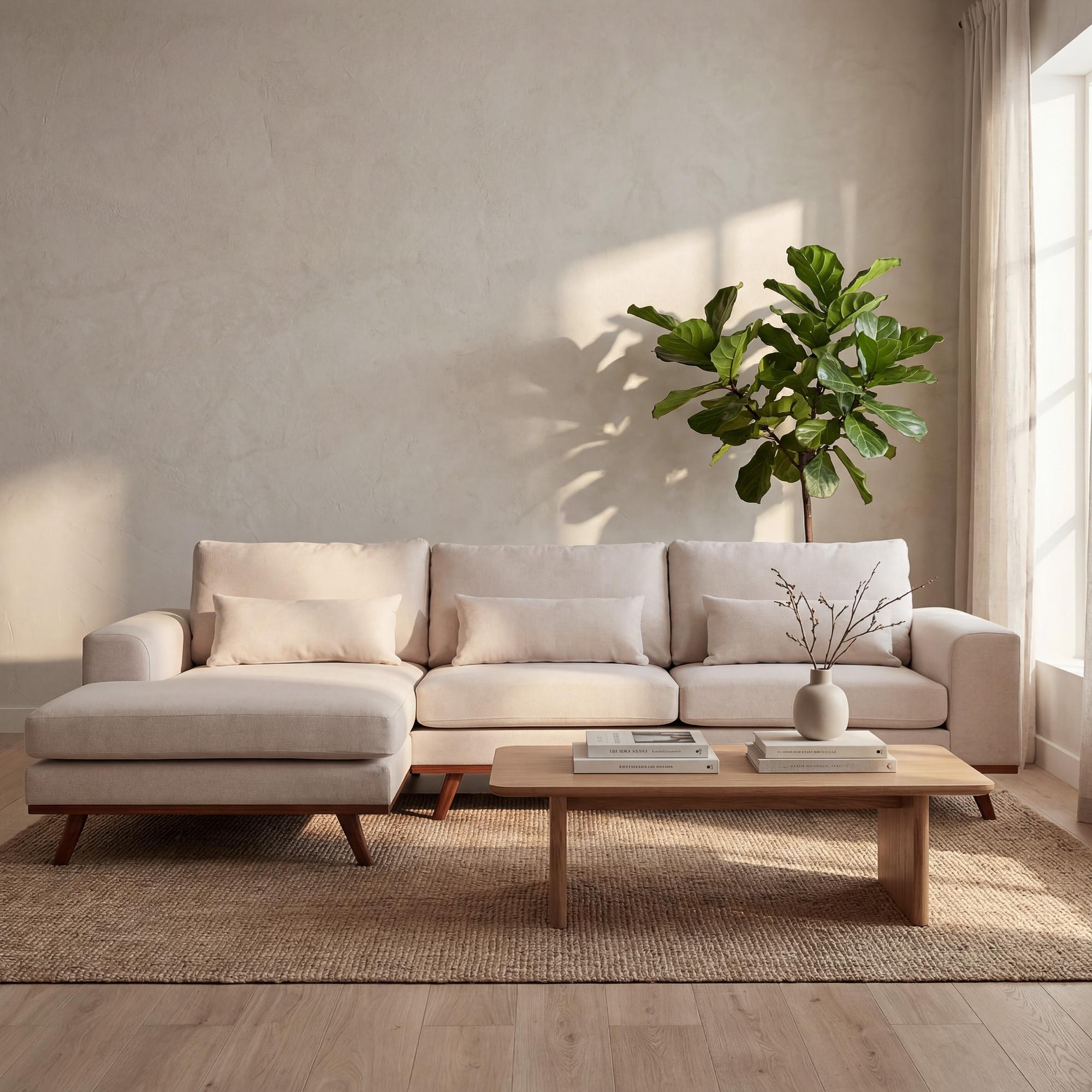 Ecksofa Japandi 3-Sitzer Links Beige 3