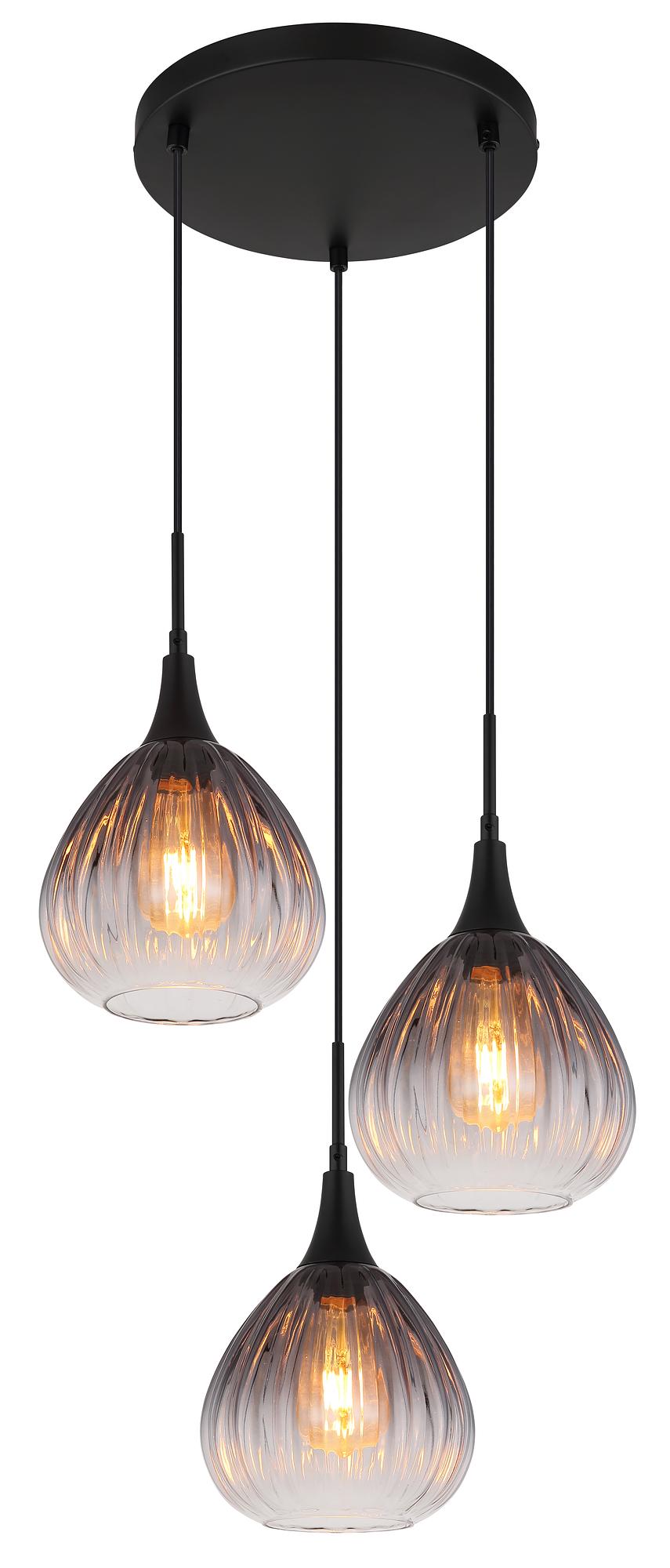 Olsen Typ A Pendelleuchte 3-flammig Rauchglas Eisen  3