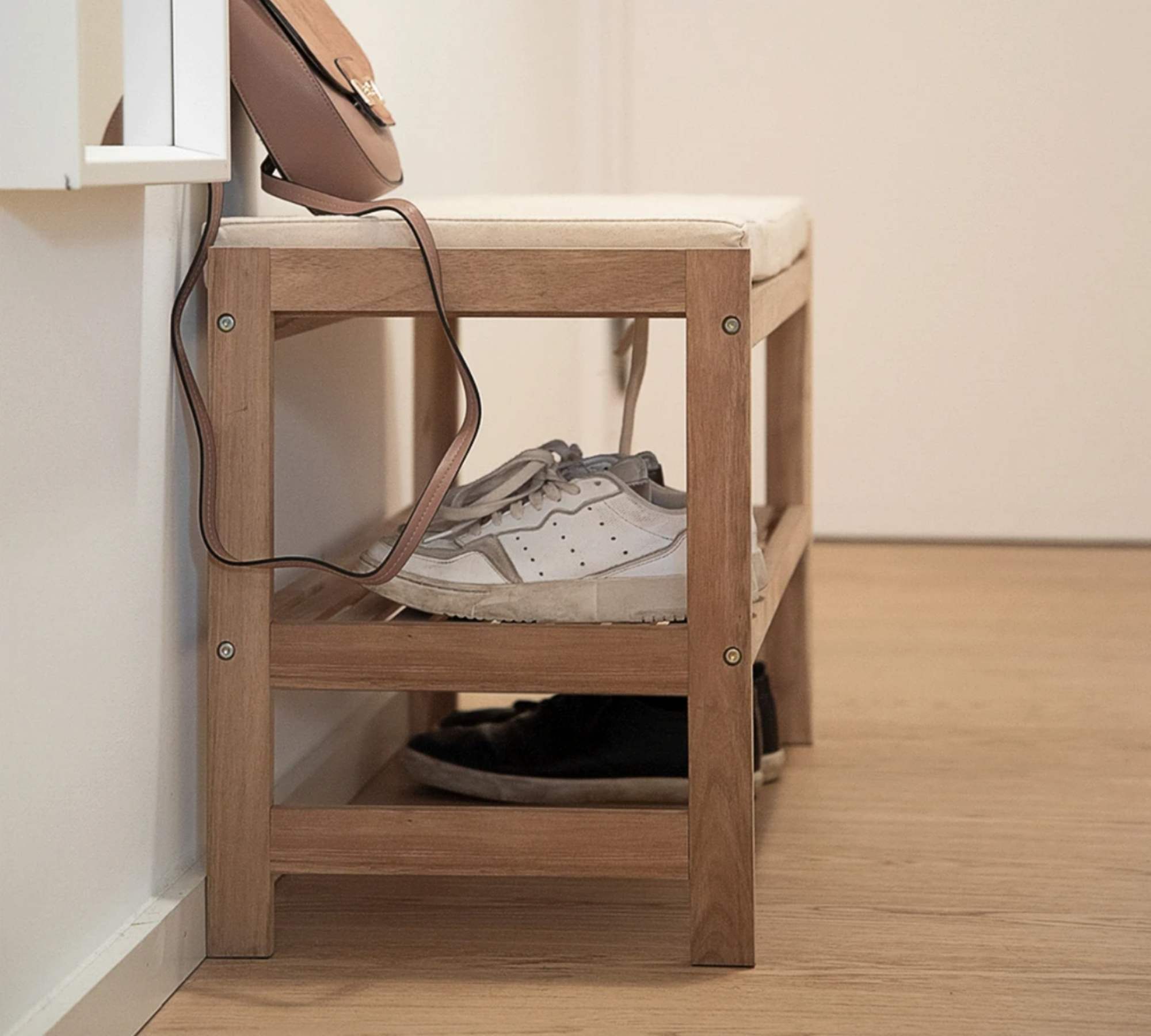 Garderobenbank Akazienholz Braun Weiß 4