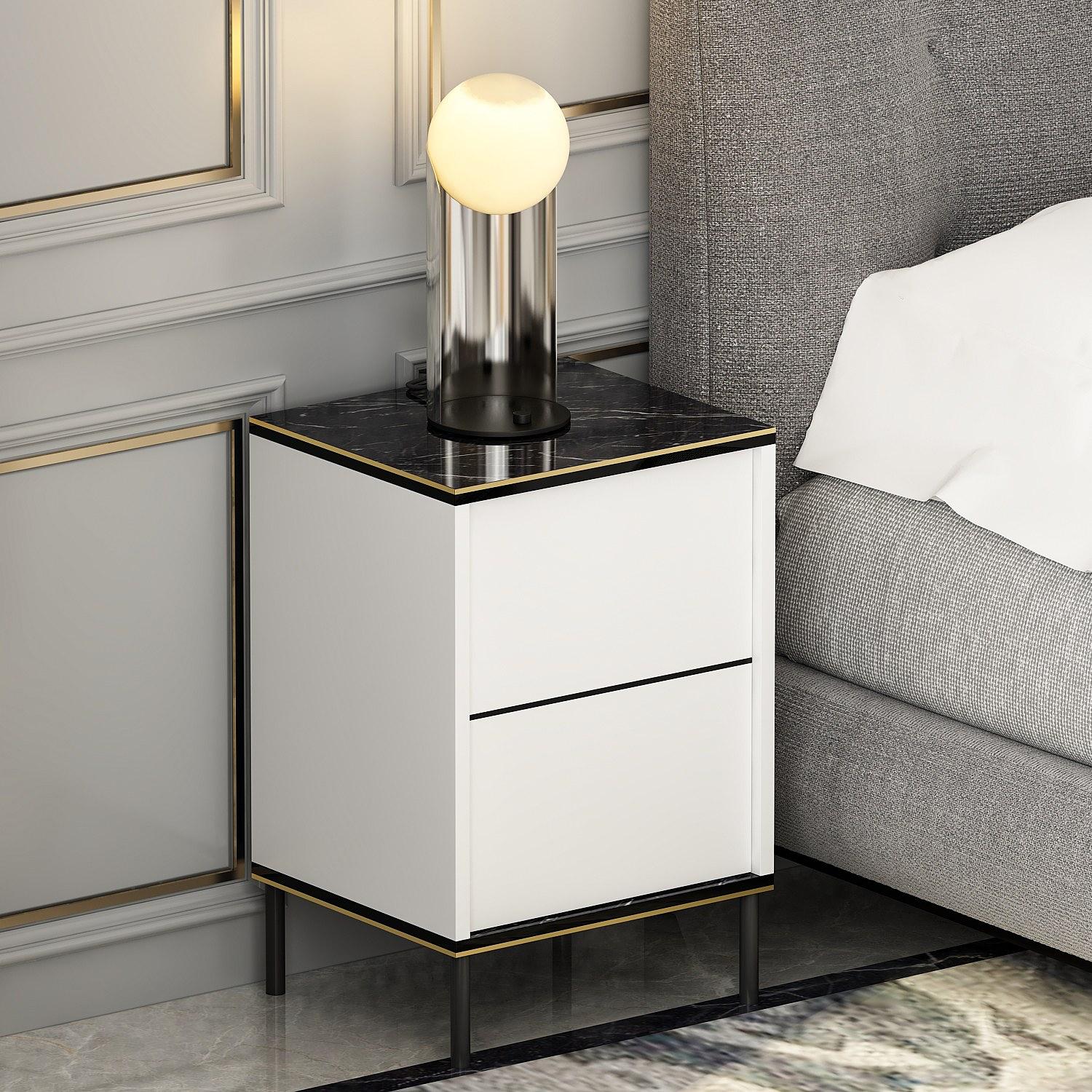 Imaj Nightstand Wood Veneer White Black Gold 4