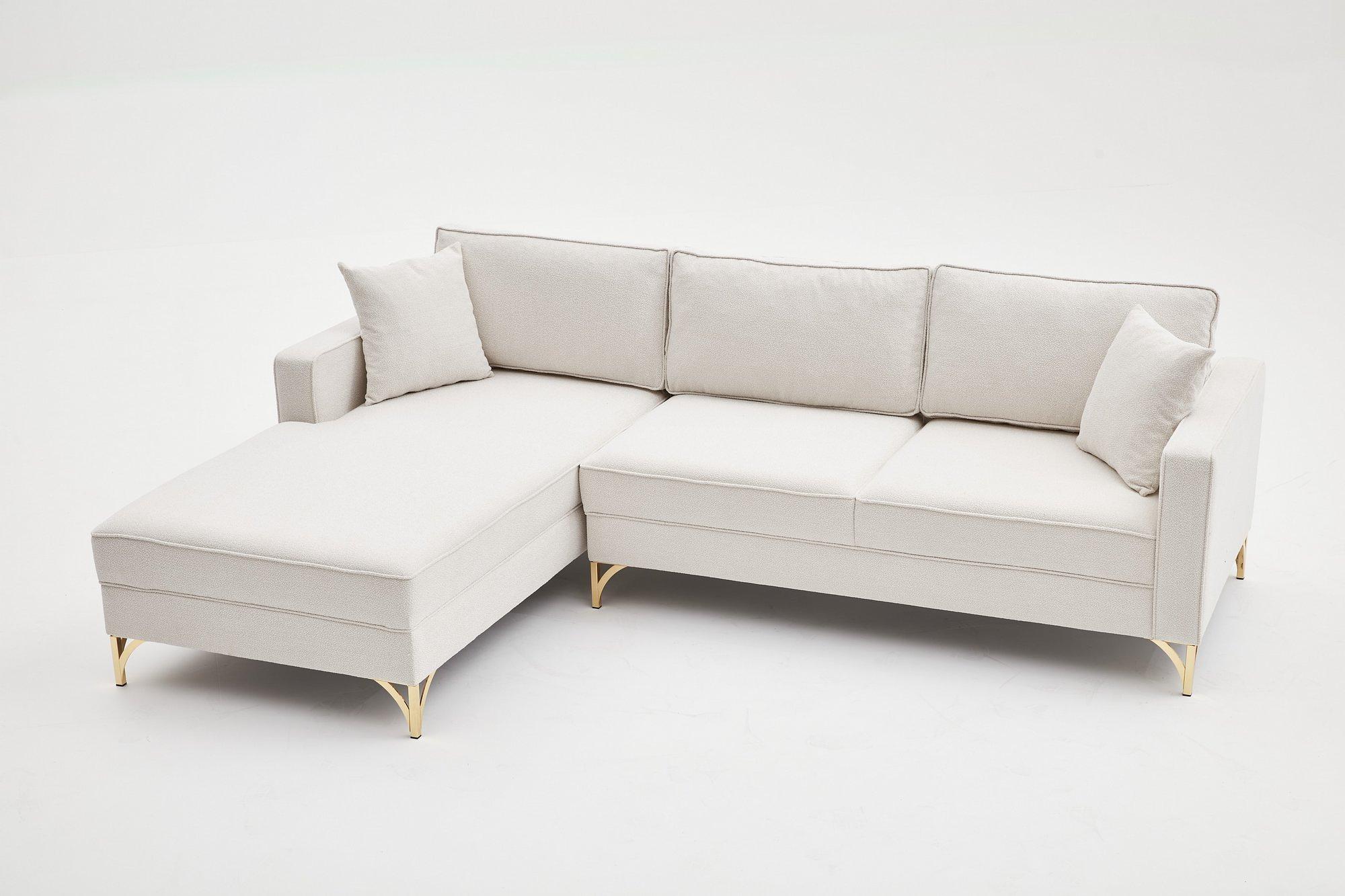 Lima Sofa Chaise Longue Left Cream with golden legs 7
