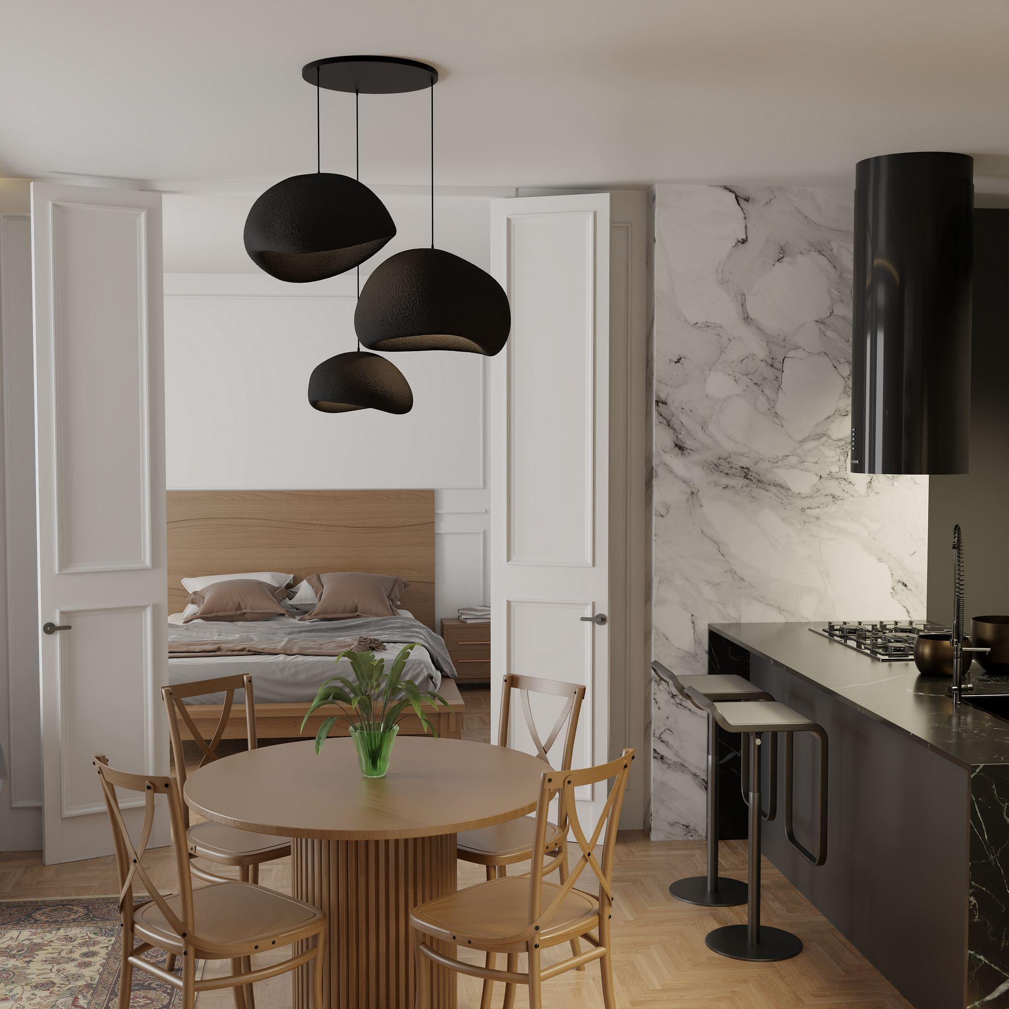 3-Flammig Wabi Sabi Mossgreys Pendelleuchte Schwarz 0