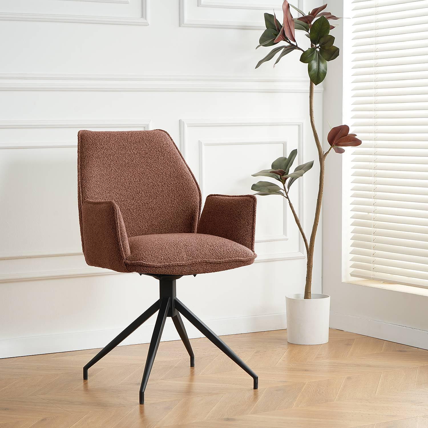 Drehbarer Armlehnenstuhl Duber Bouclé Braun 3