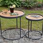 Silea Side Table Set of 2 Aluminum Teak Solid Wood Brown 2