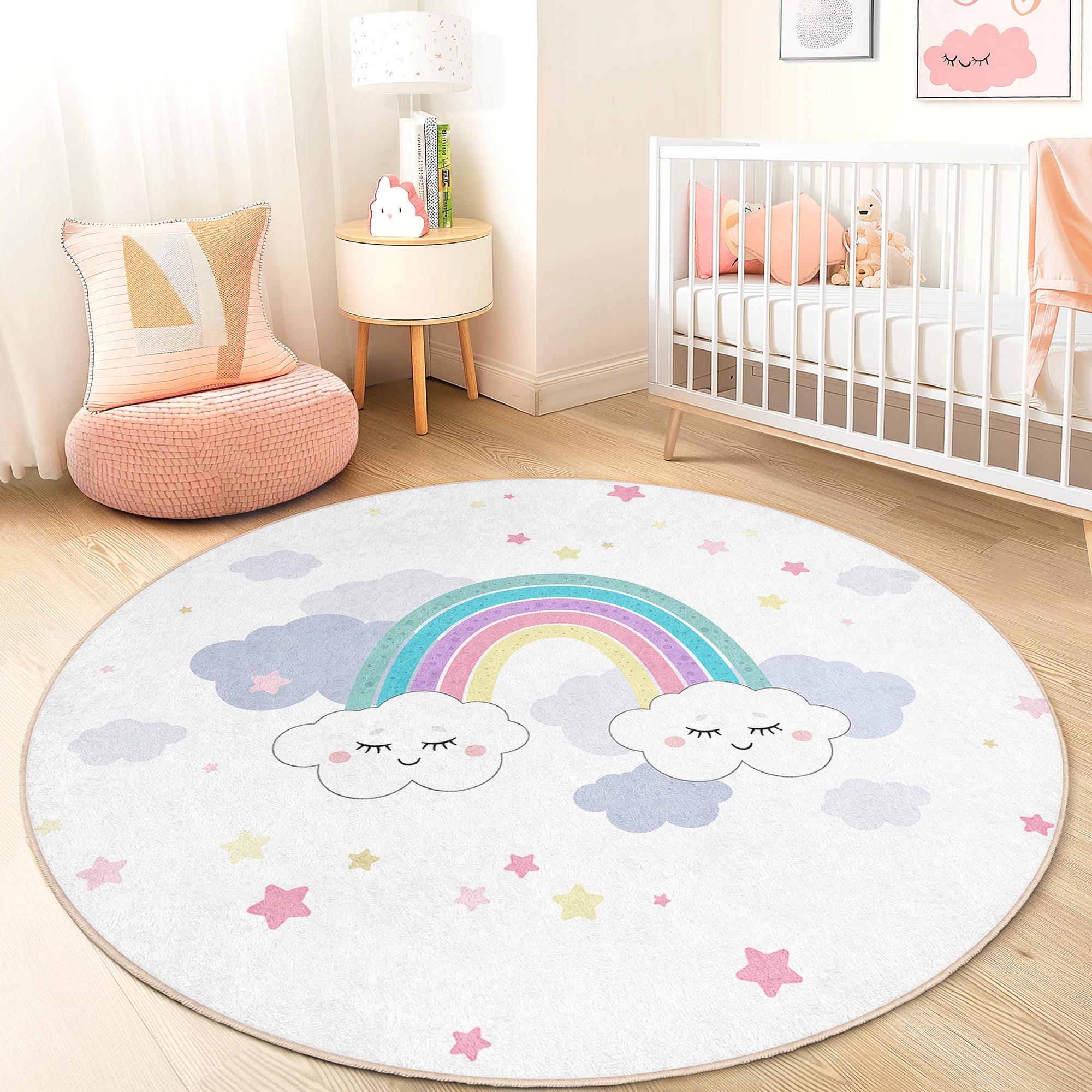 Regenbogenwolken Kinderspielteppich Mehrfarbig Ø120cm 1
