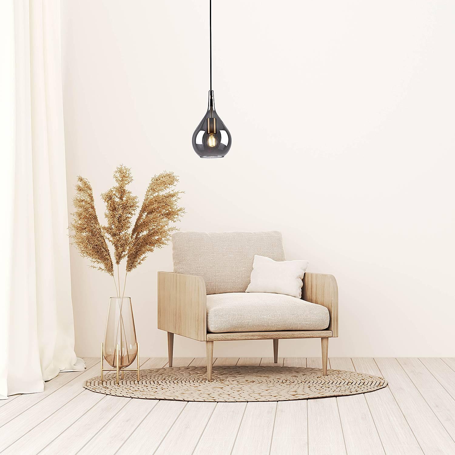 1-Light Gota Type C Pendant Light Smoked Glass Iron 2