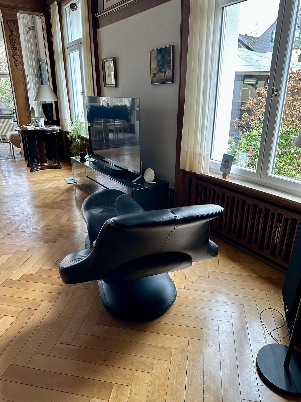 Relax Sessel + Fußhocker von Vittorio Introini Leder Schwarz 1