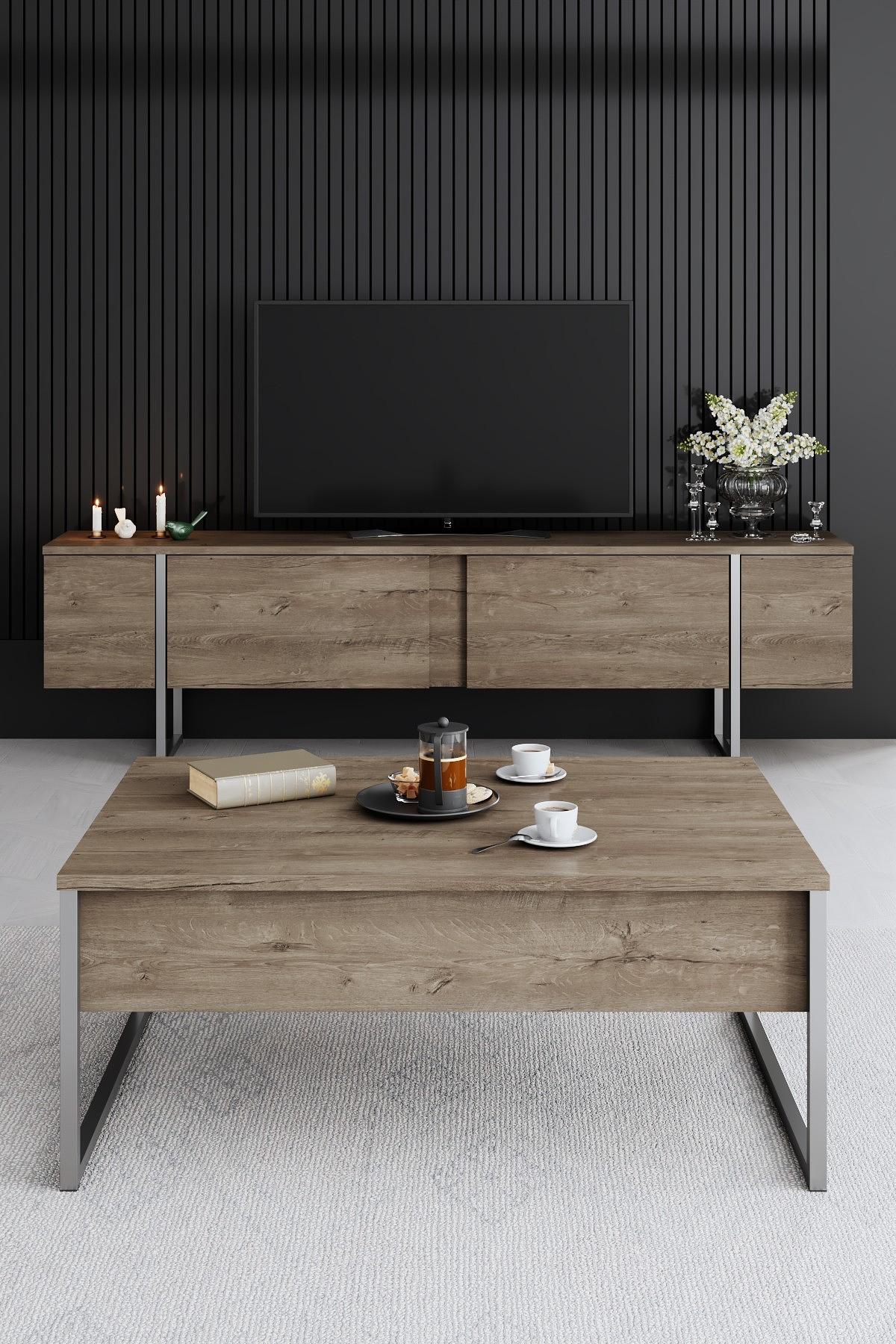 Luxe TV-Schrank Holzfurnier Silber 2