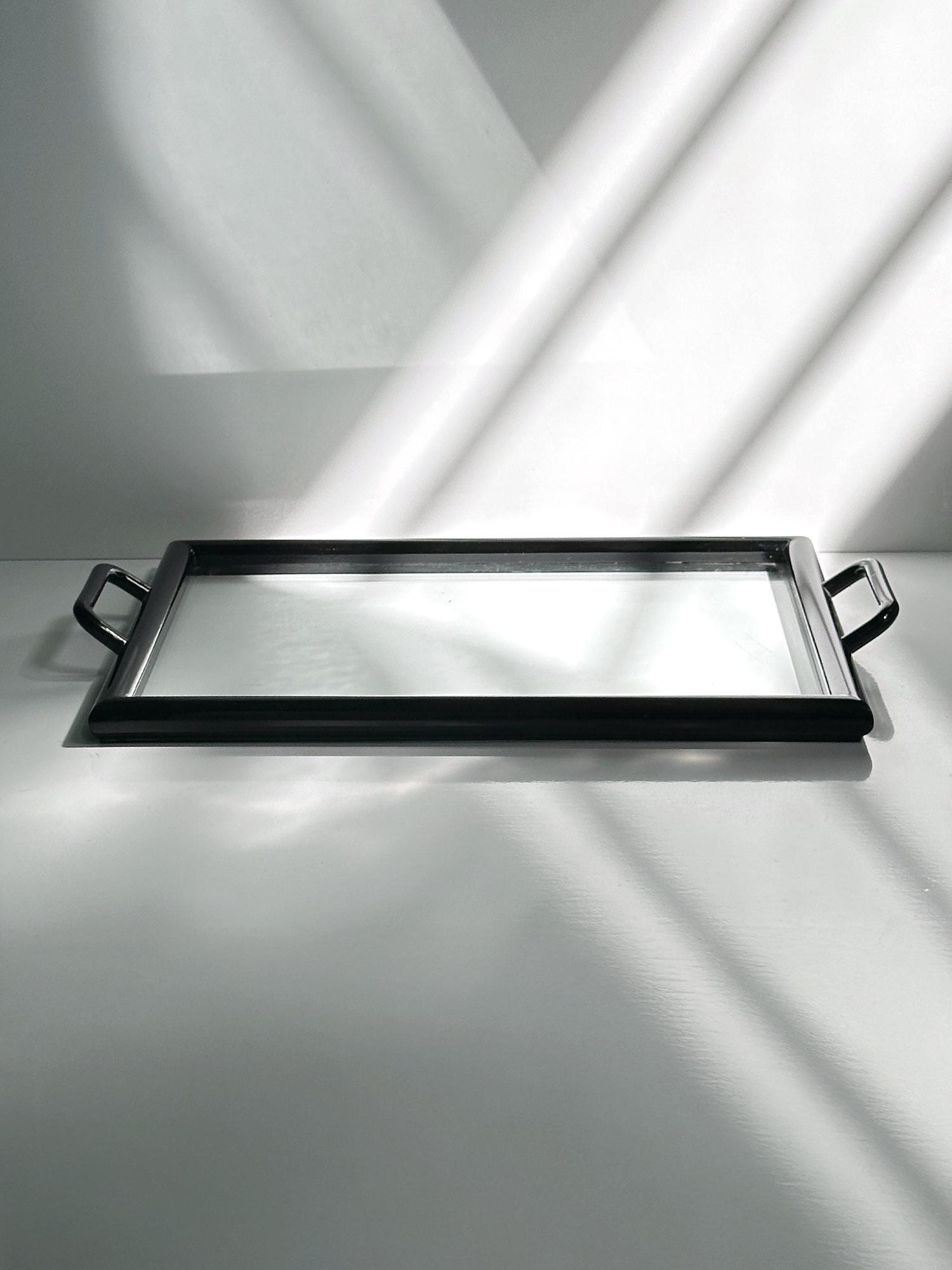 Vintage Tray Wood Glass 1980s 2