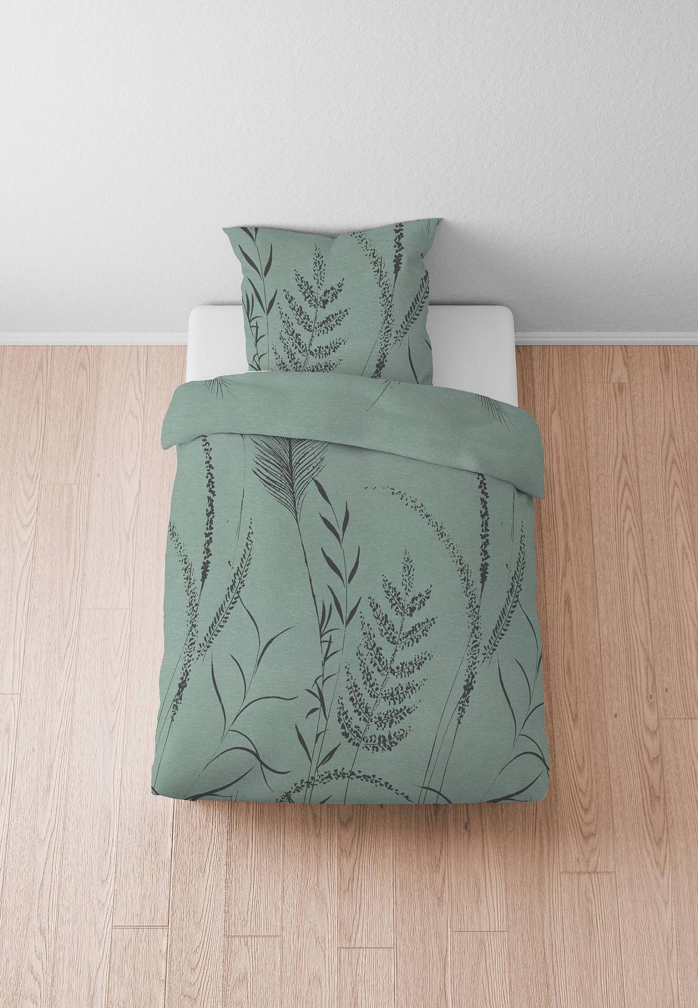 Linho Bettwäsche-Set Melange-Flanell Grün 135x200cm 2