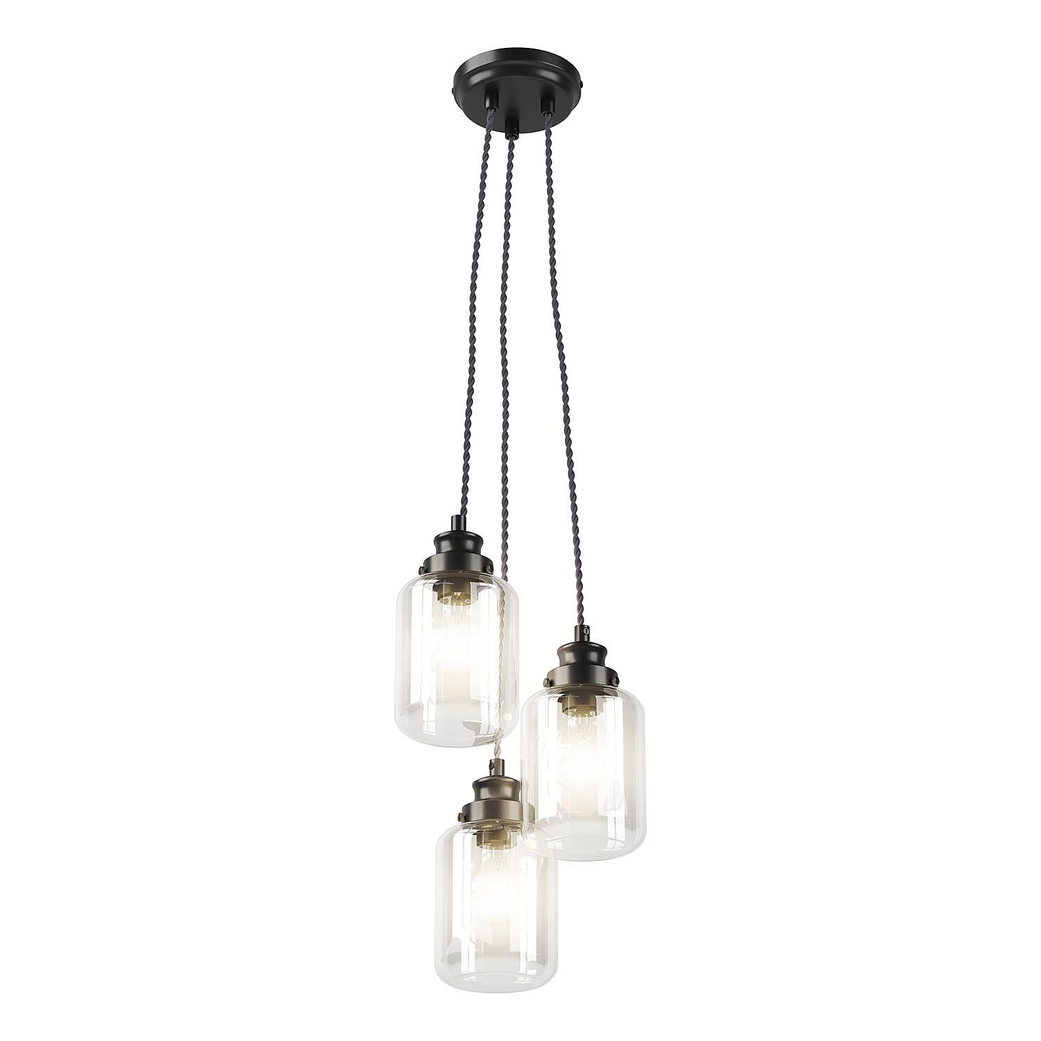 3-Flame Pendant Light Ferna Iron Clear Glass 0