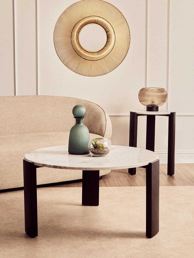 Palermo Round Side Table Marble Wood Black White 6