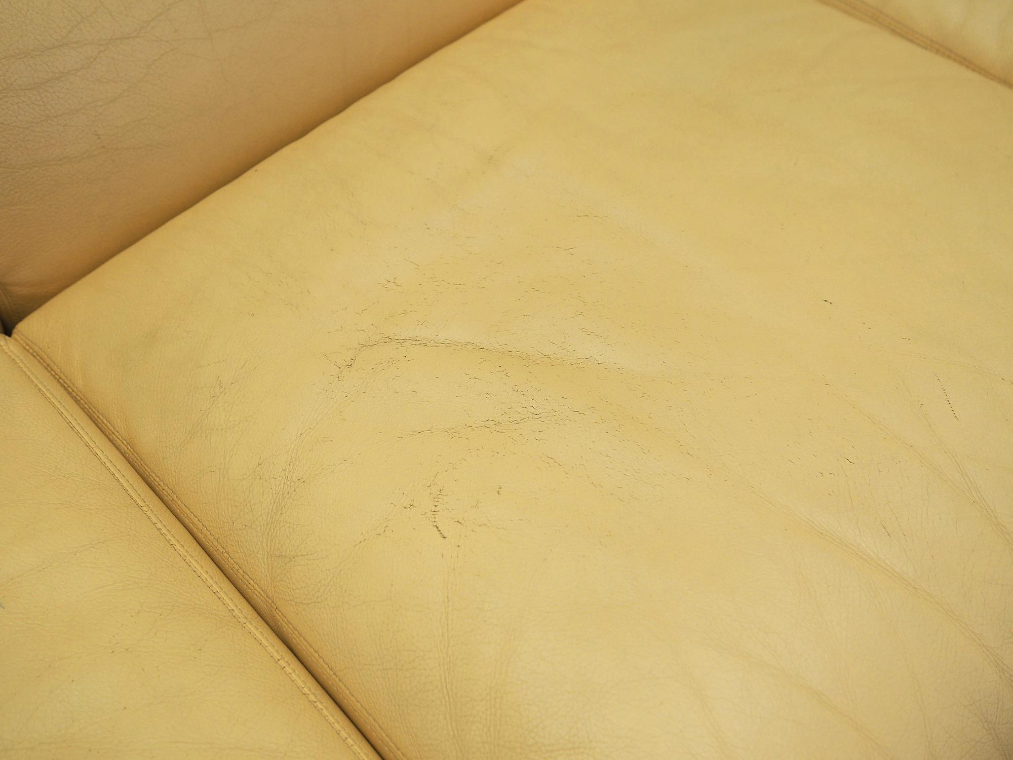Sofa Leder Creme 1960er Jahre 11