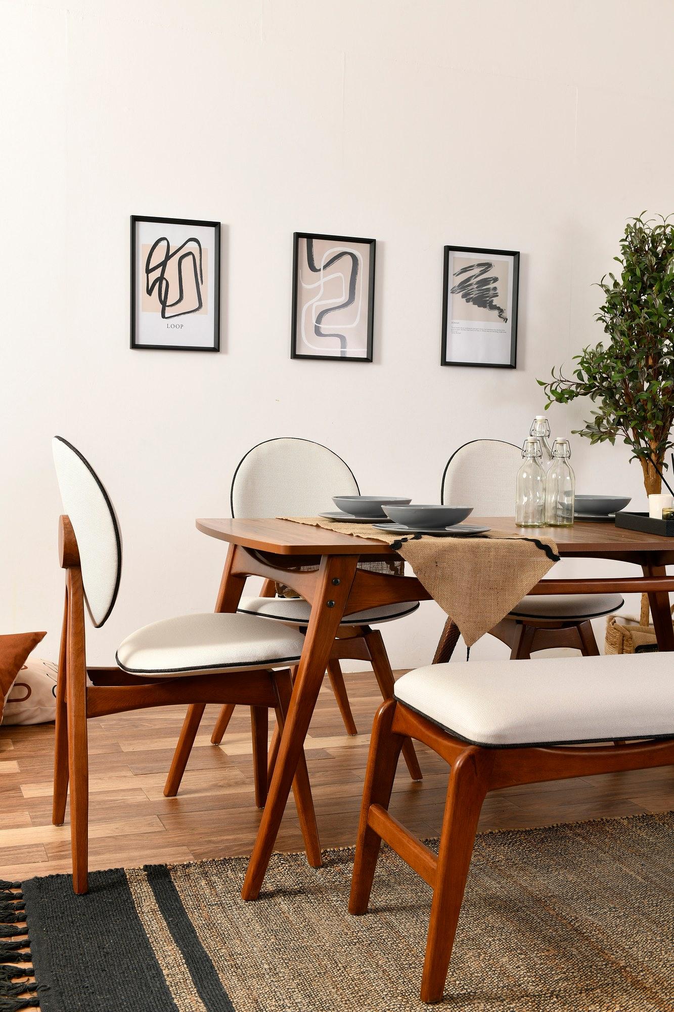 Touch Dining table set 6-pc. Nubuck leather Cream 2