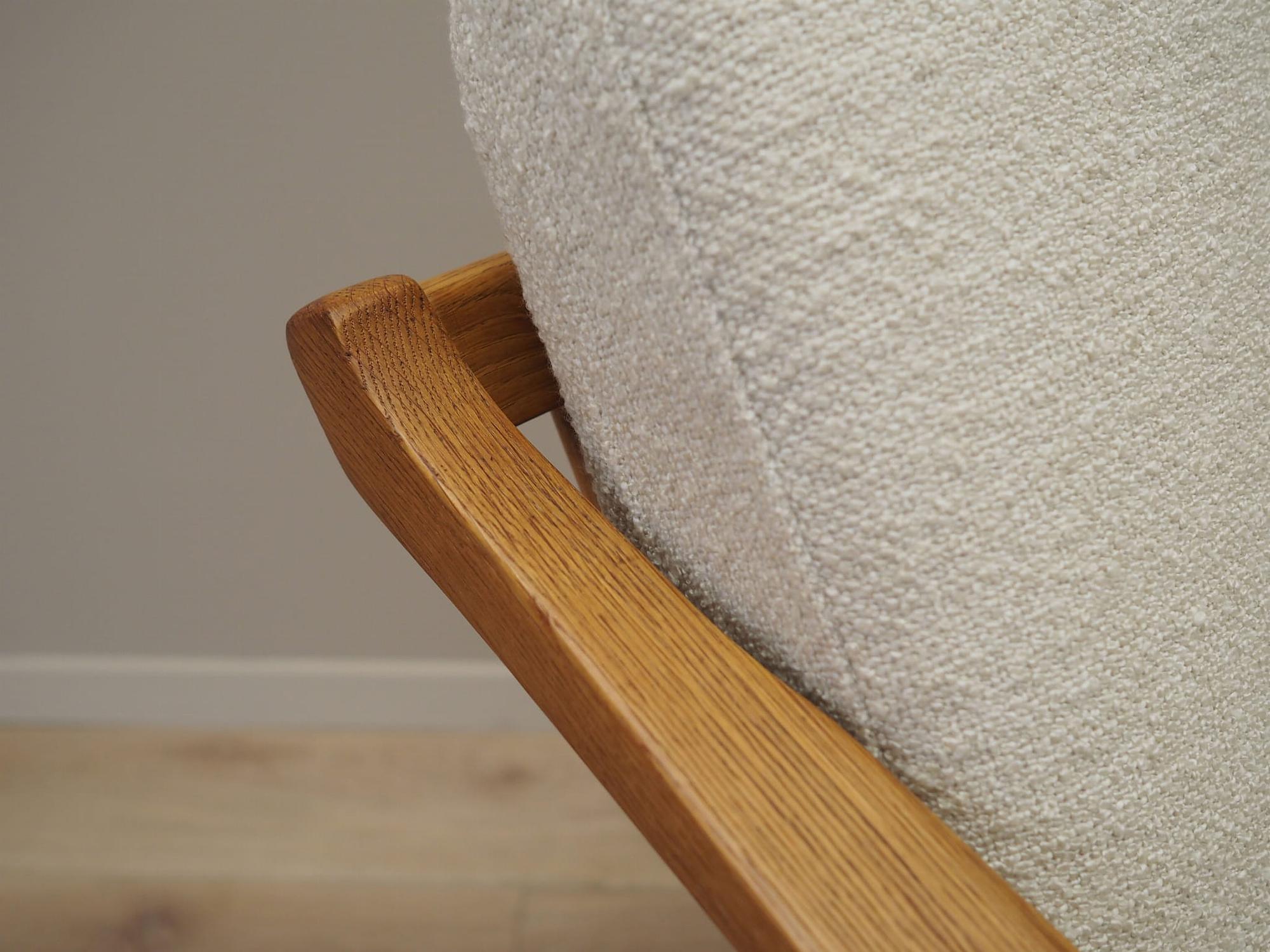 Vintage Schaukelstuhl Eichenholz Textil Creme 1960er Jahre 11