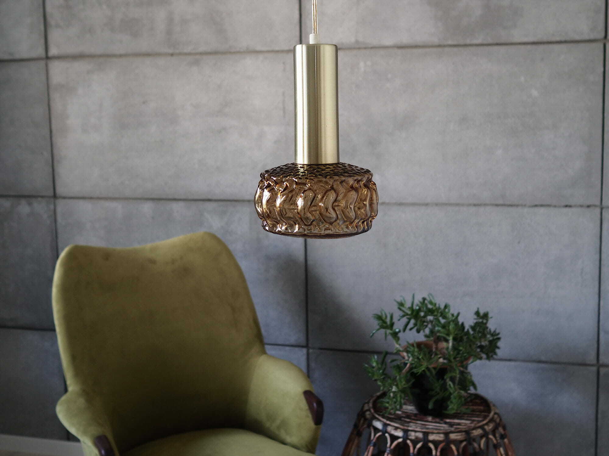 Vintage Pendant Lamp Glass Metal 1970s 1