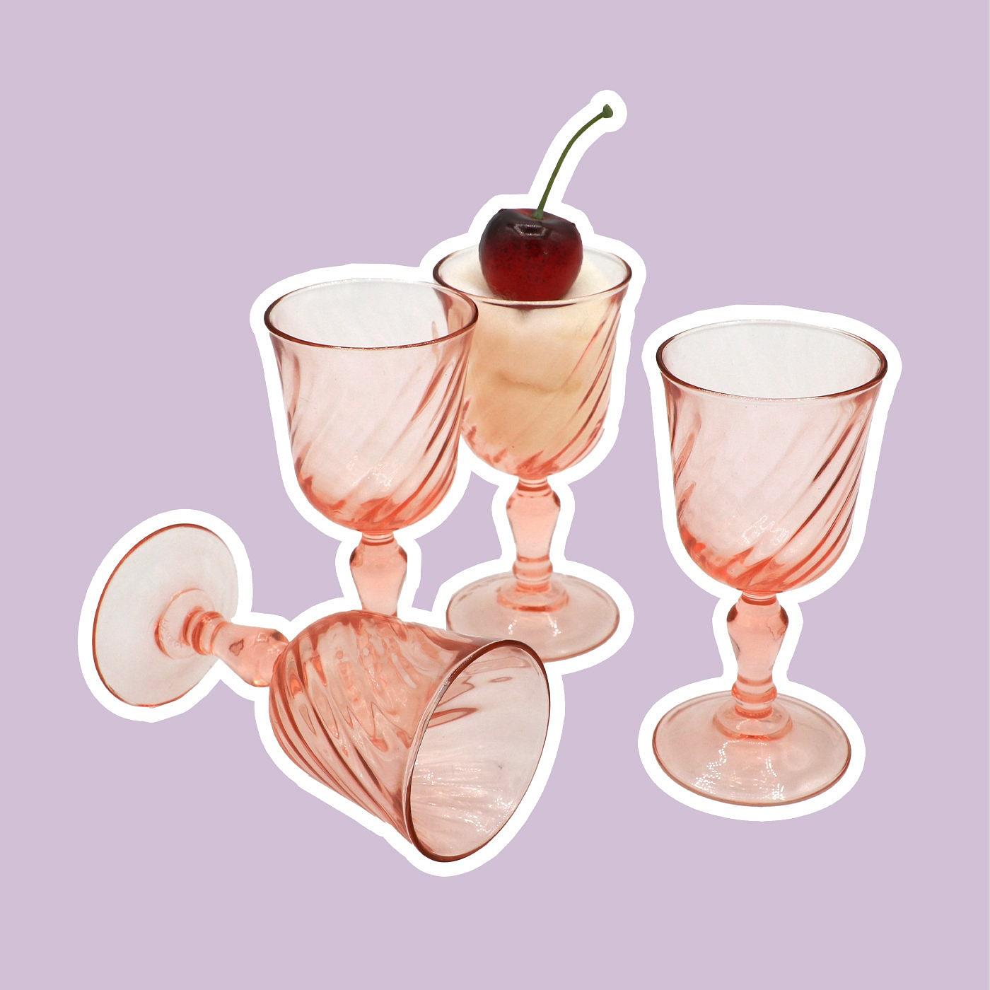 4x Vintage Trinkglas Rosa 1980er Jahre 0