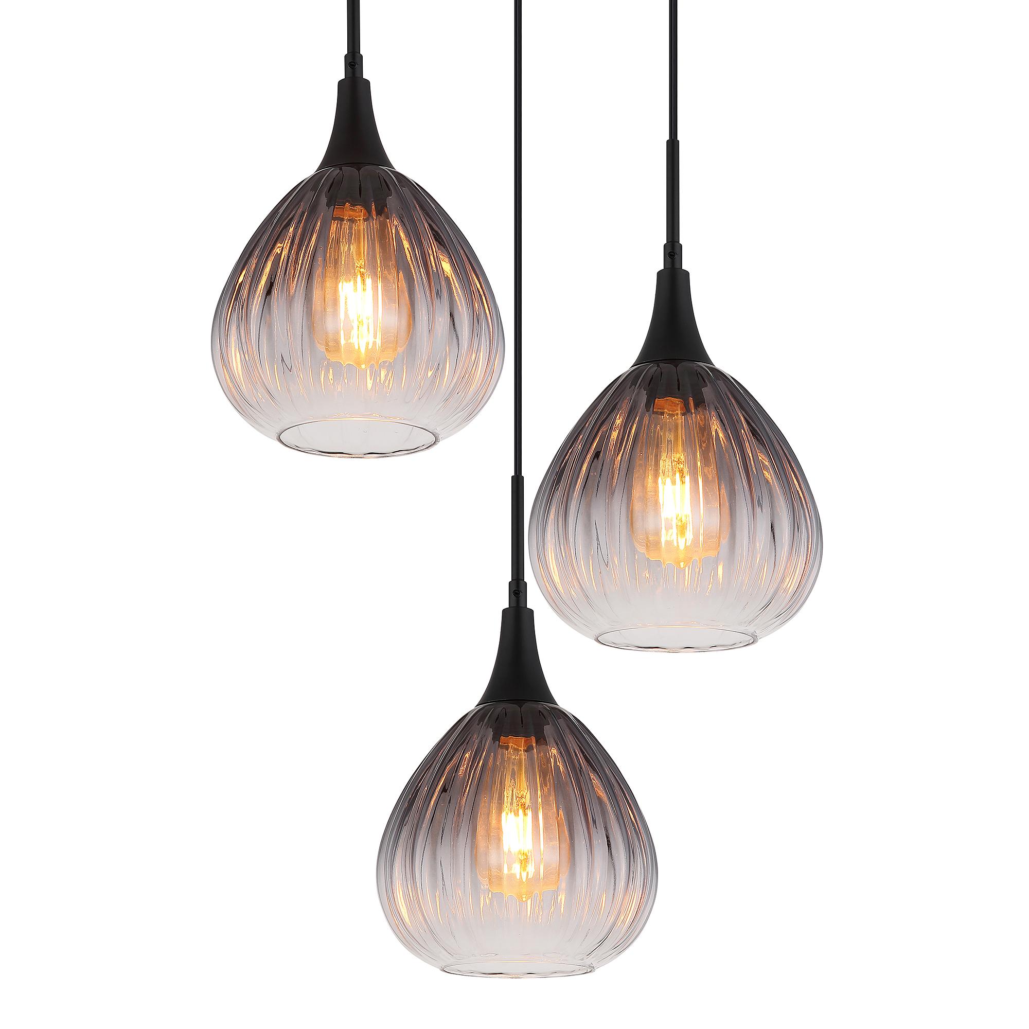 Olsen Typ A Pendelleuchte 3-flammig Rauchglas Eisen  0