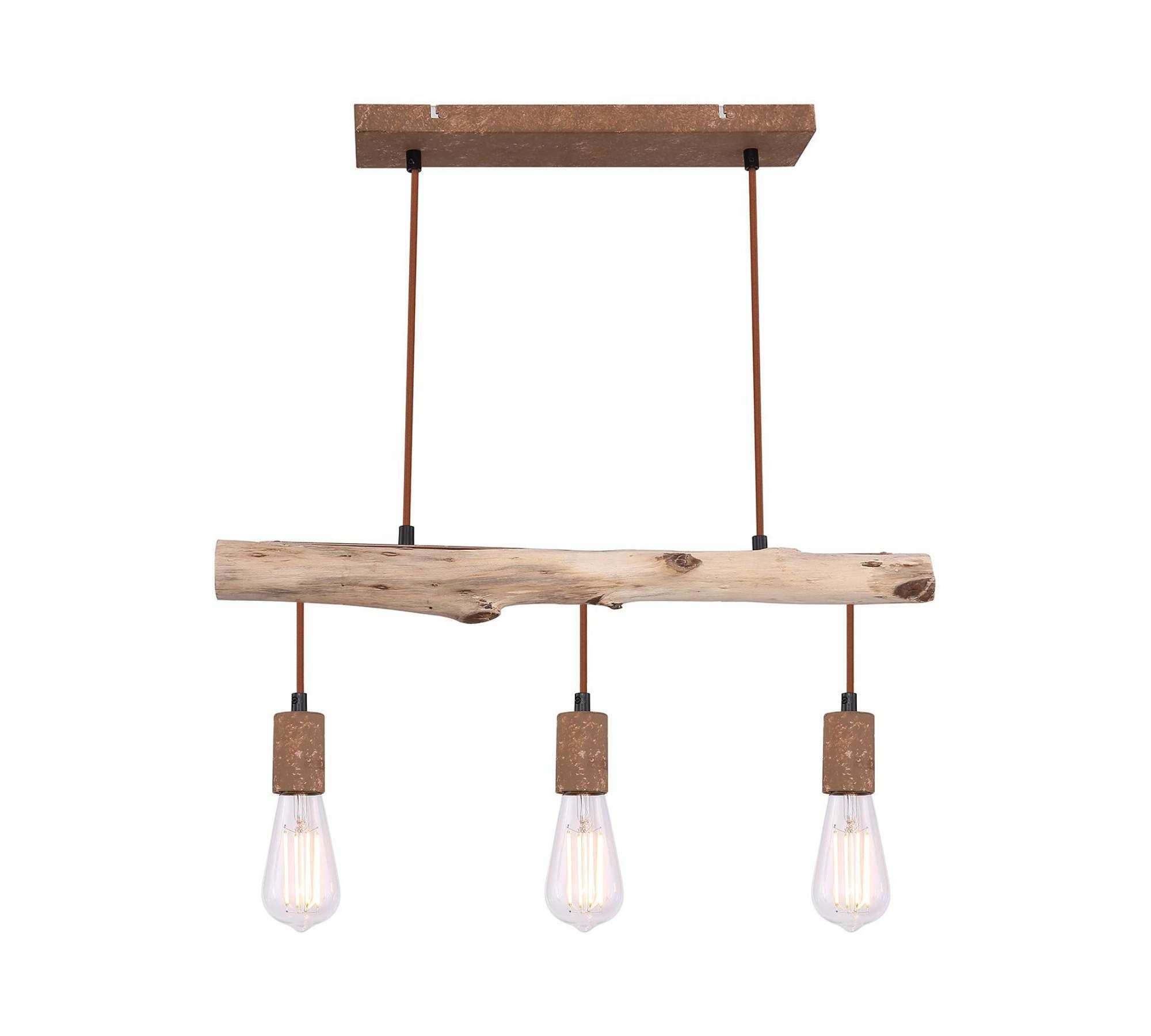Pendelleuchte 3-flammig Metall Holz Braun 1