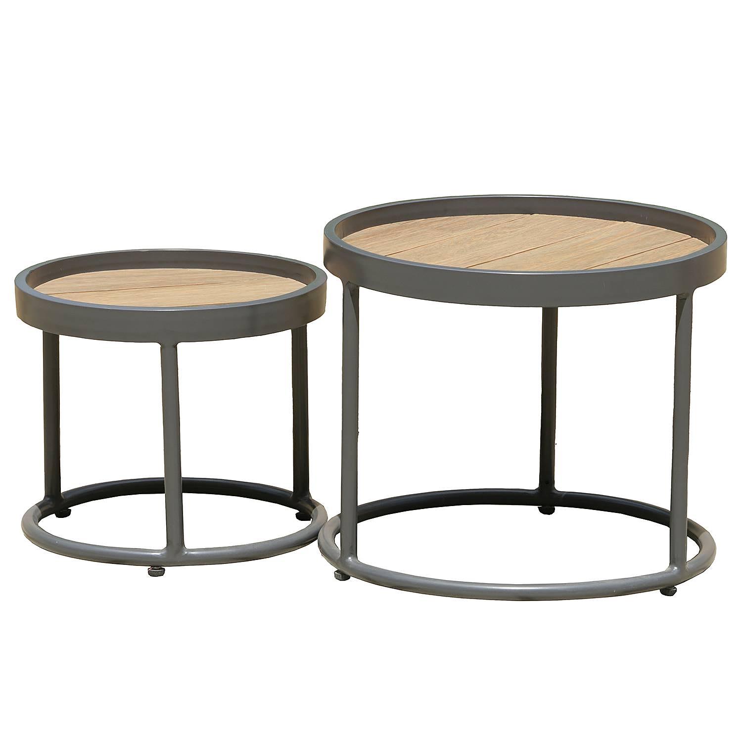 Silea Side Table Set of 2 Aluminum Teak Solid Wood Brown 3