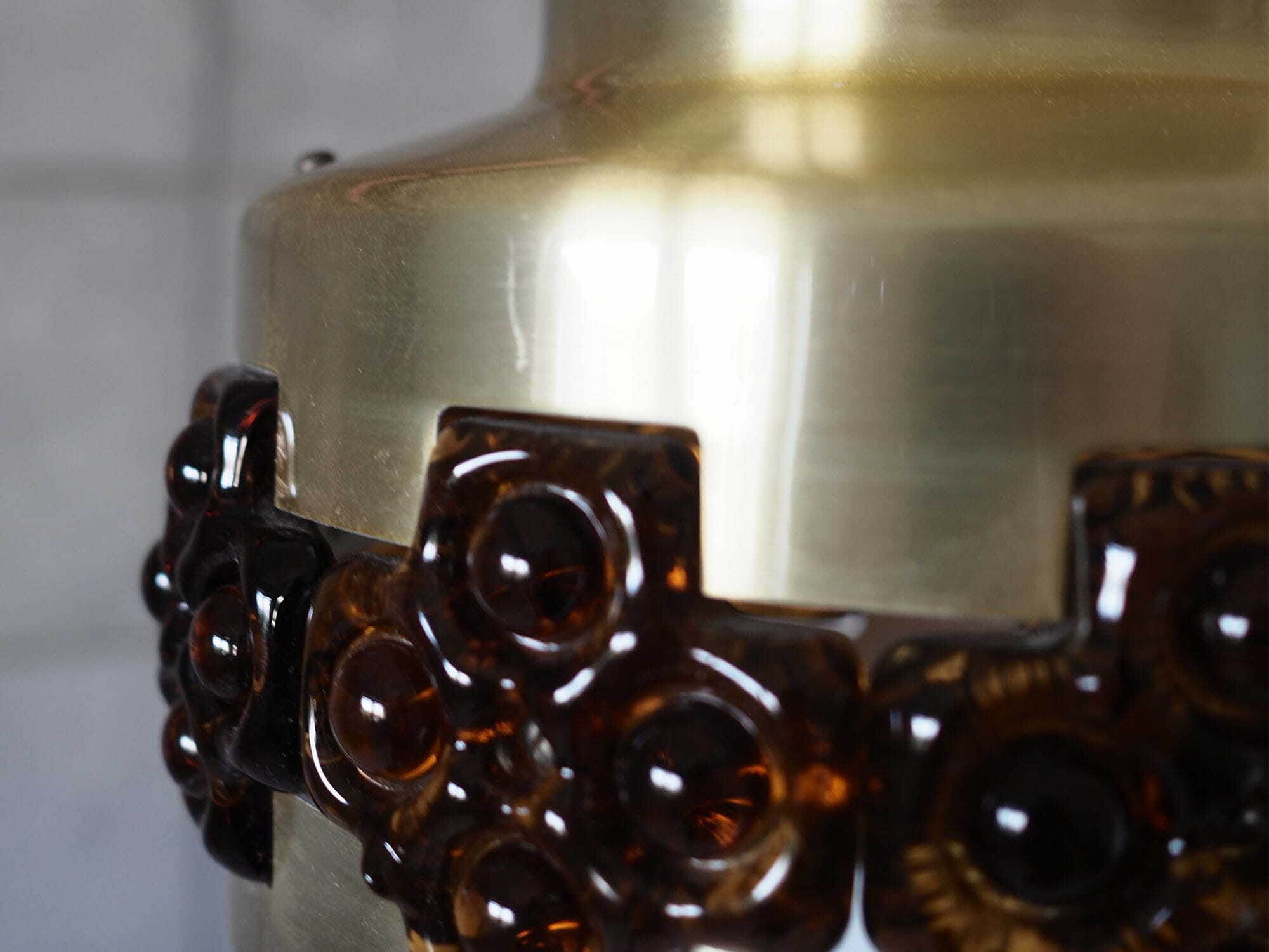 Vintage pendant lamp glass metal gold 1960s 8