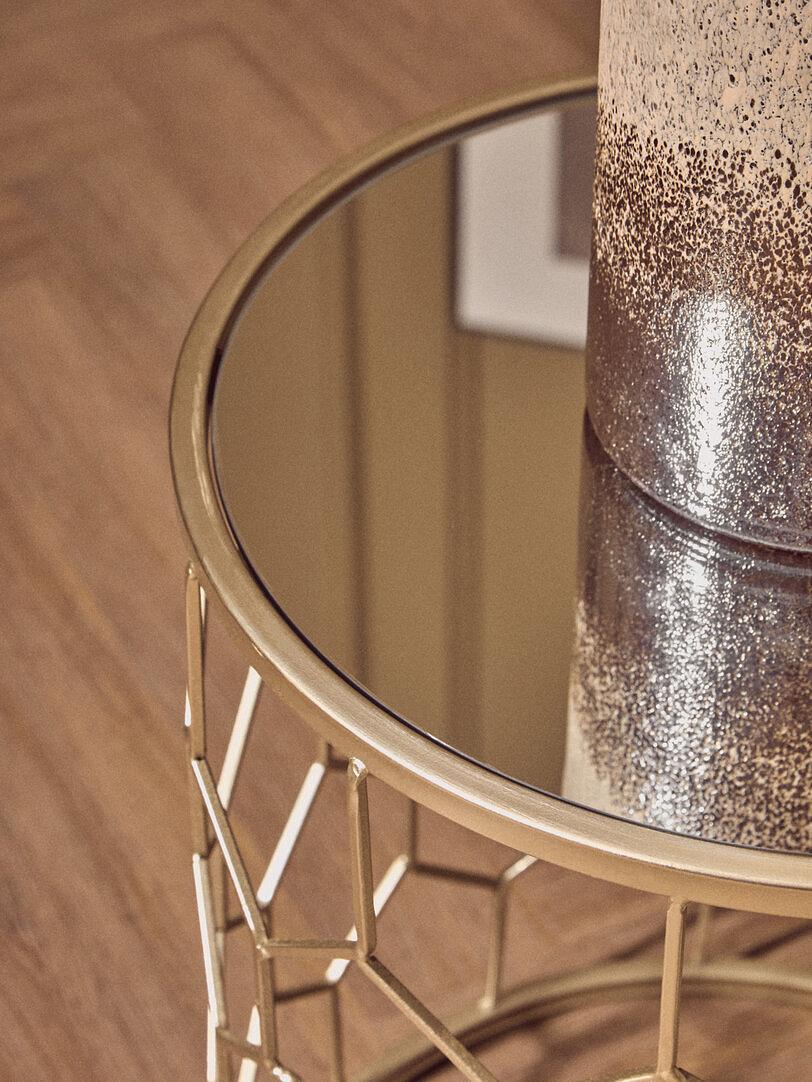 2x Arcana Round Honeycomb Side Table Metal Glass 5