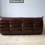 Togo Sofa 3-seater High-gloss leather Dark brown 3