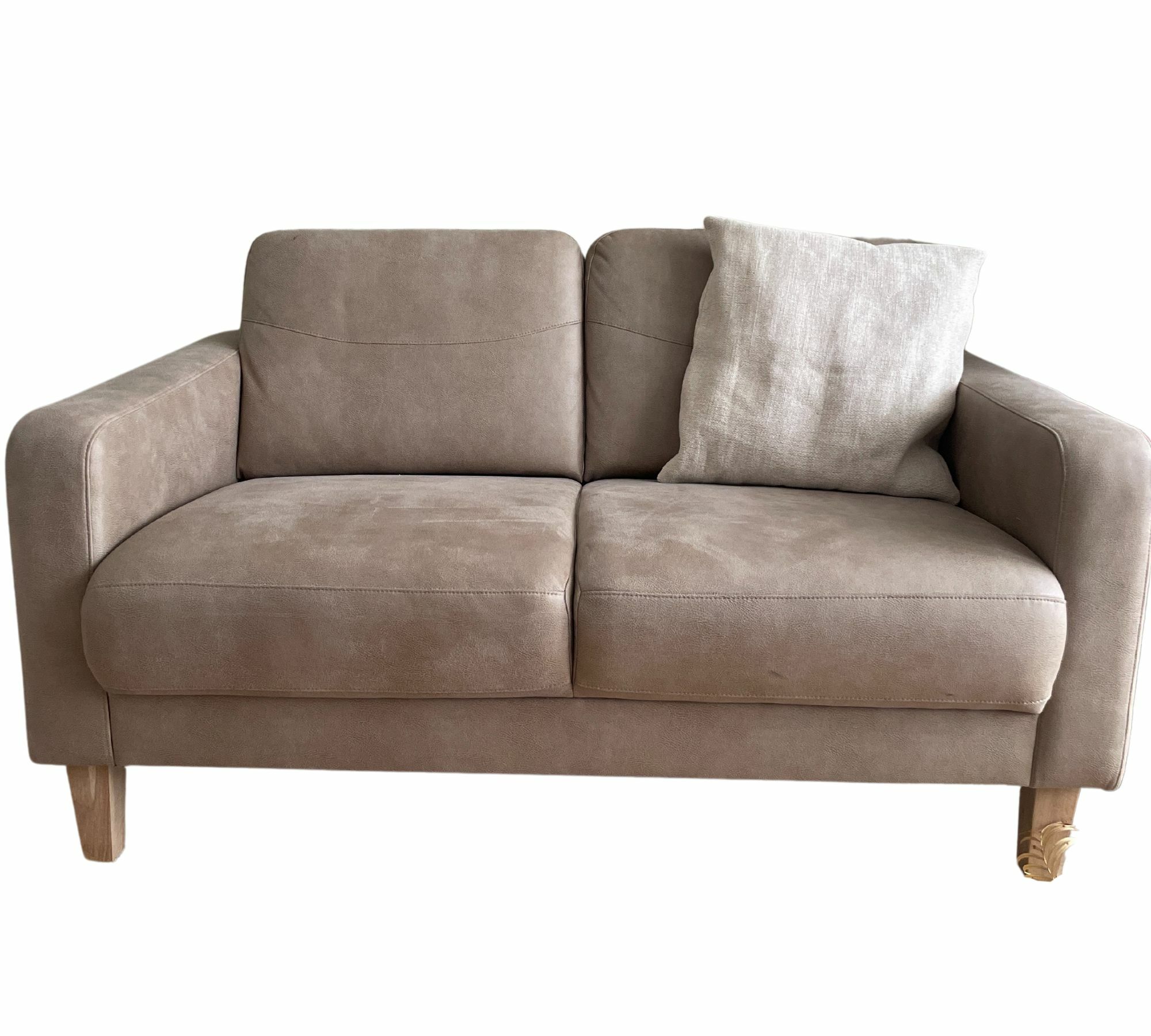 Sofa 2-Sitzer Kunstleder Holz Beige 0