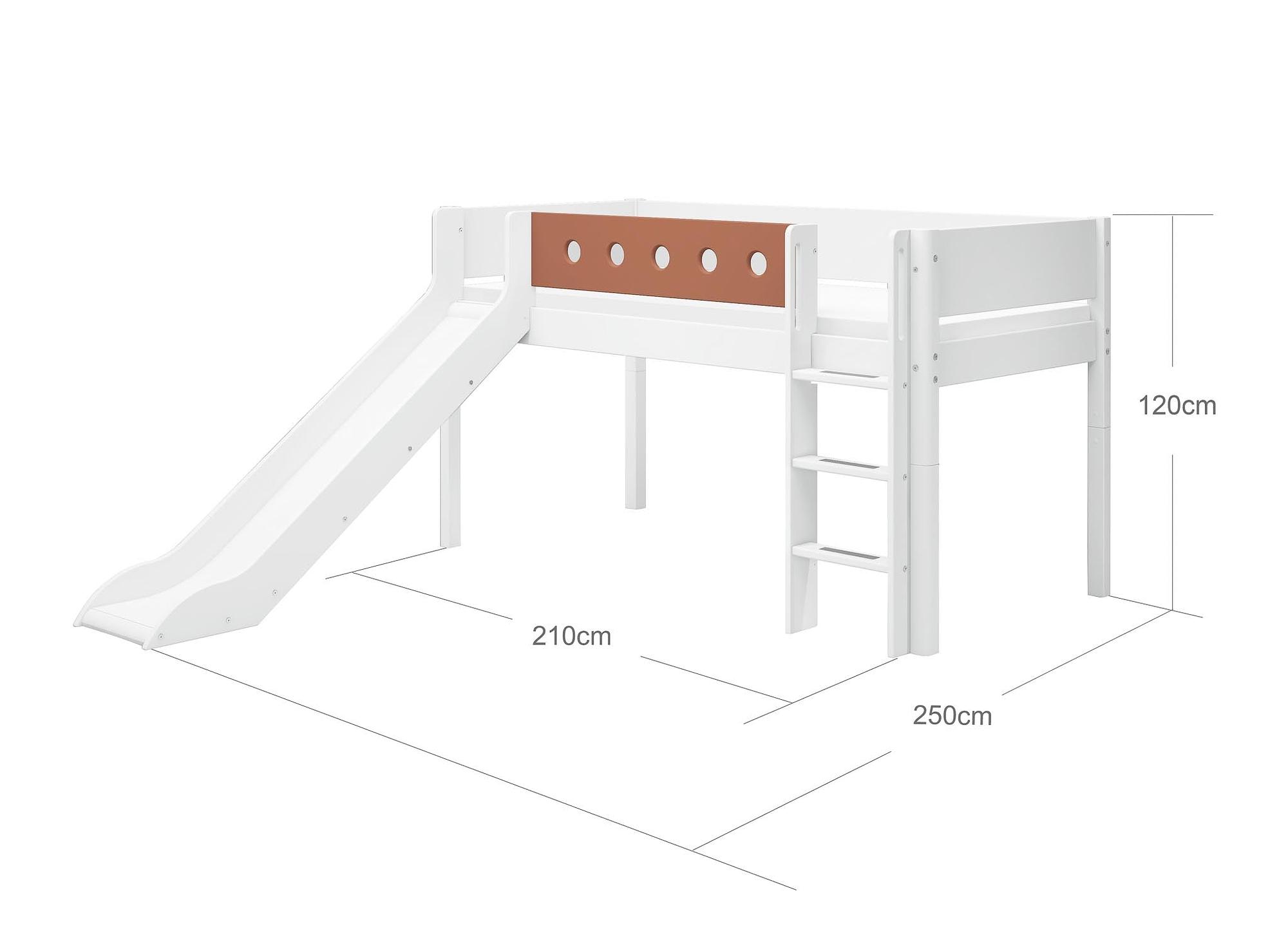 Mittelhohes Bett mit Gerader Leiter und Rutsche Holz Weiß 8