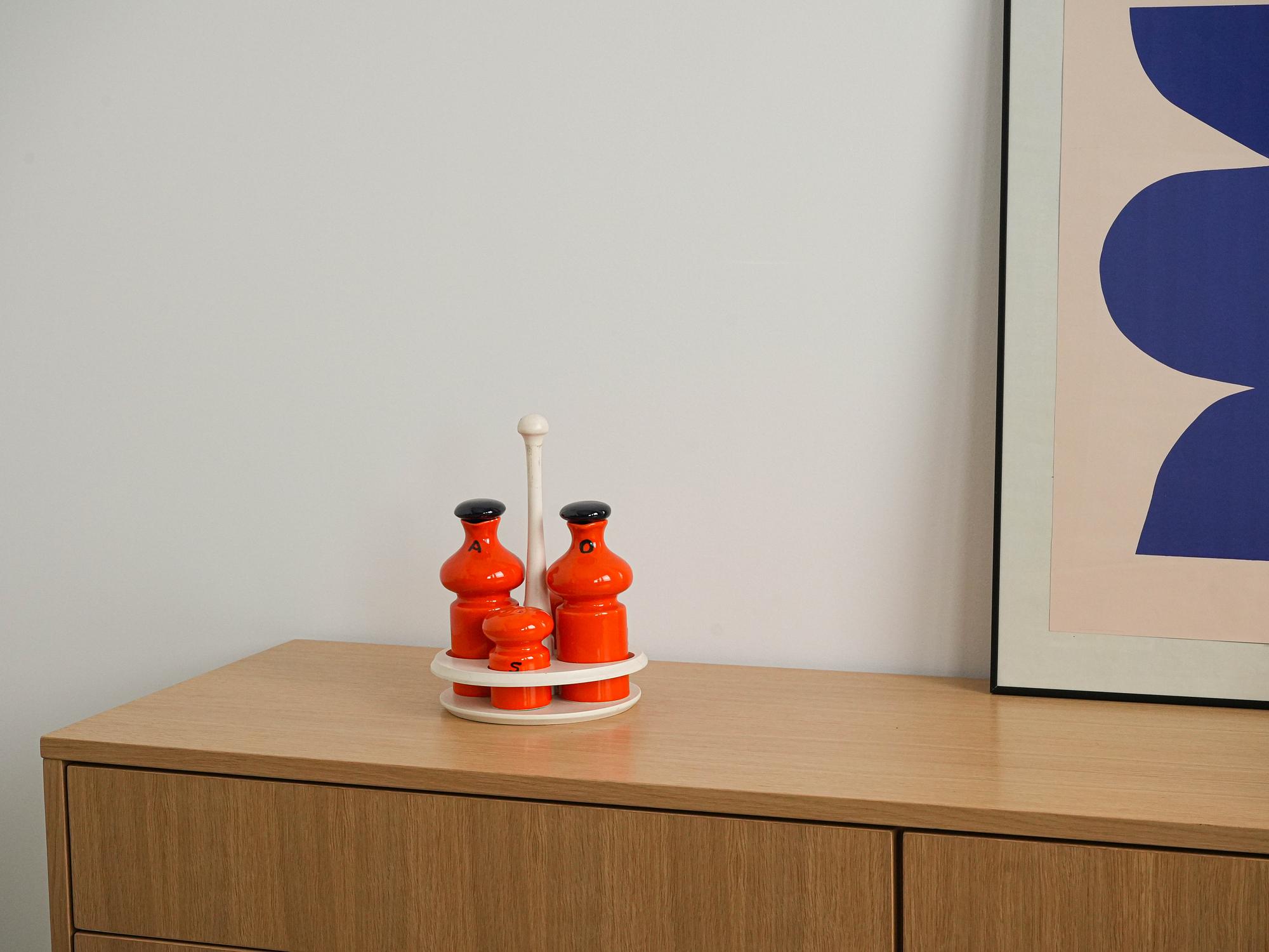 Ceramic spice set red 1960s 1