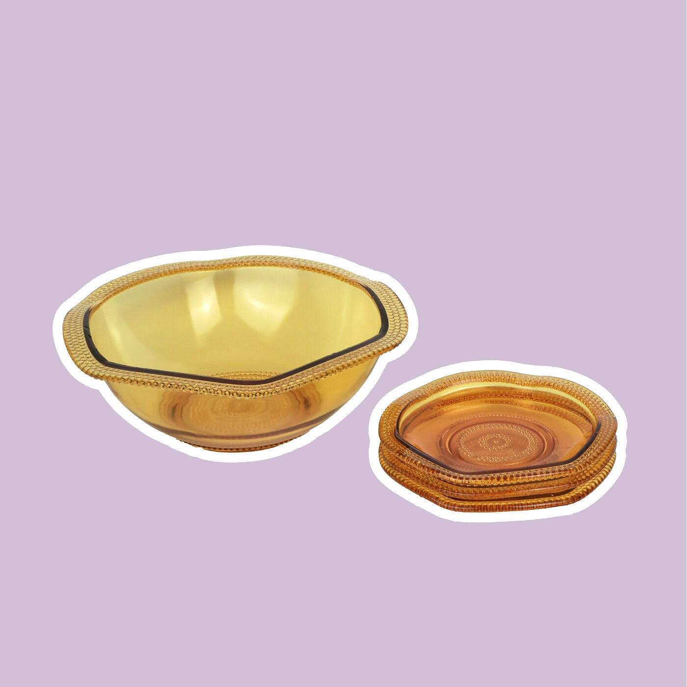 Vintage Schalen-Set Pressglas Bernsteingelb 0