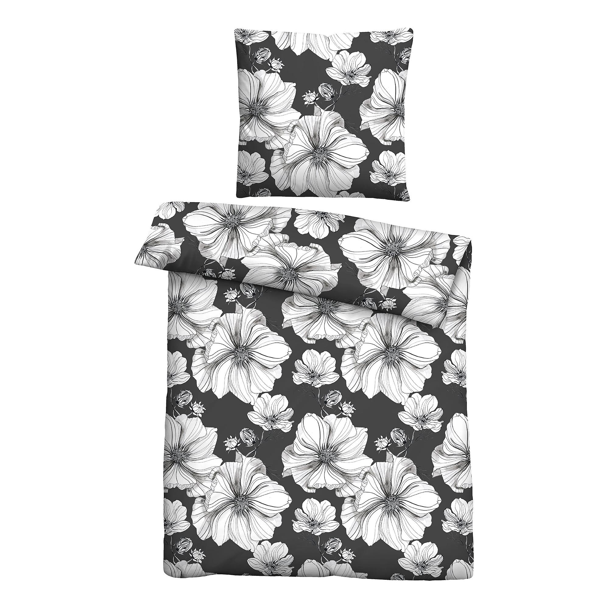 Floral Bedding Cotton Black 135x200cm Pillowcase 80x80cm 0