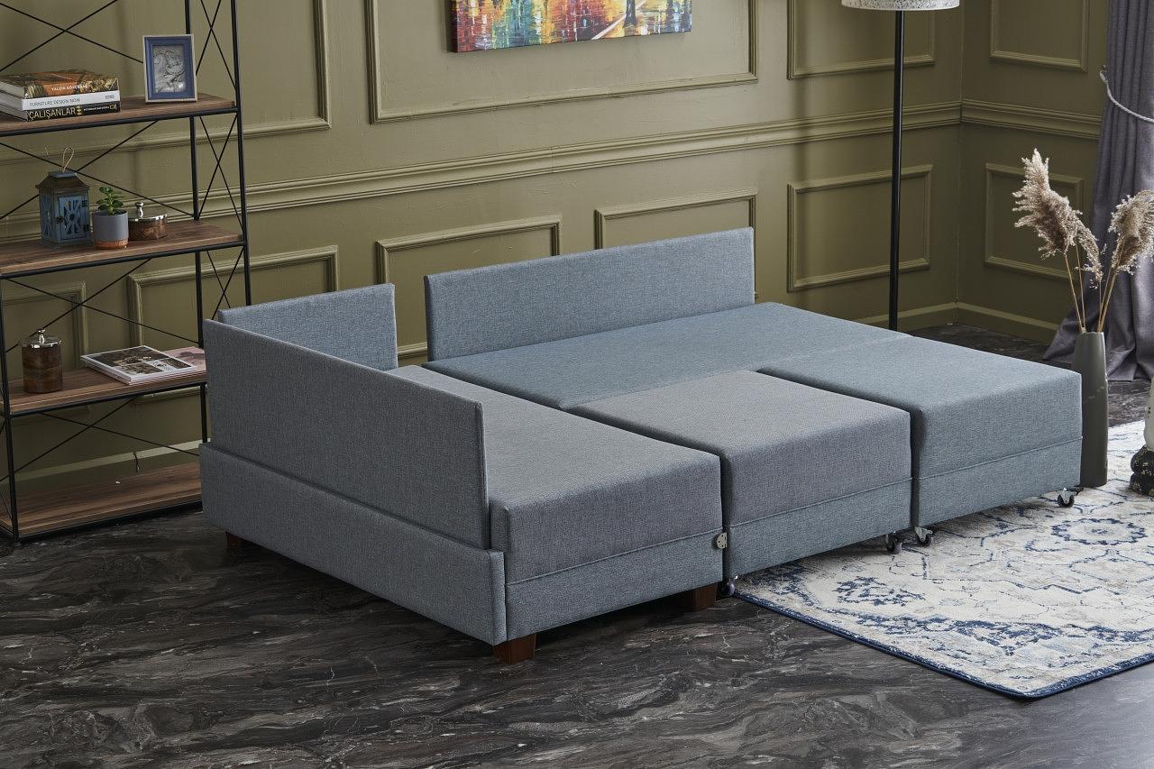 Fly Ecksofa Links mit 2 Hockern Blau 2