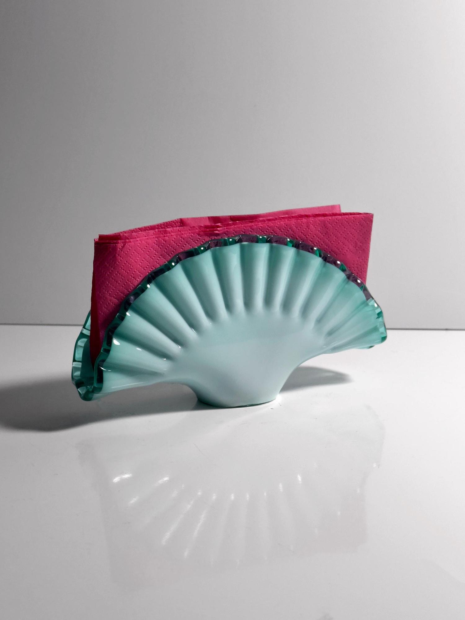 Vintage Serviettenhalter Muranoglas Türkis 80er Jahre 3