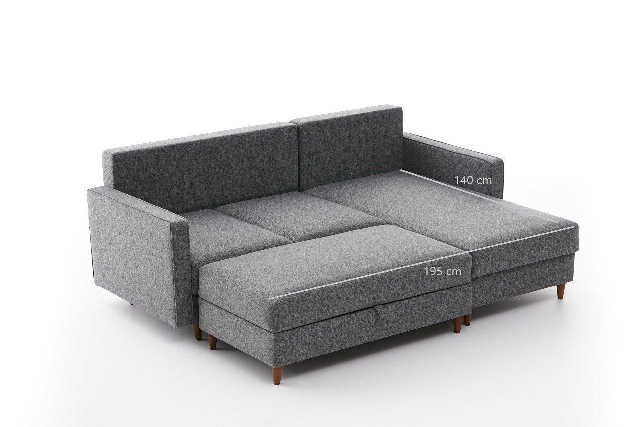 Eva Sofa Récamiere Rechts mit Hocker Grau 7