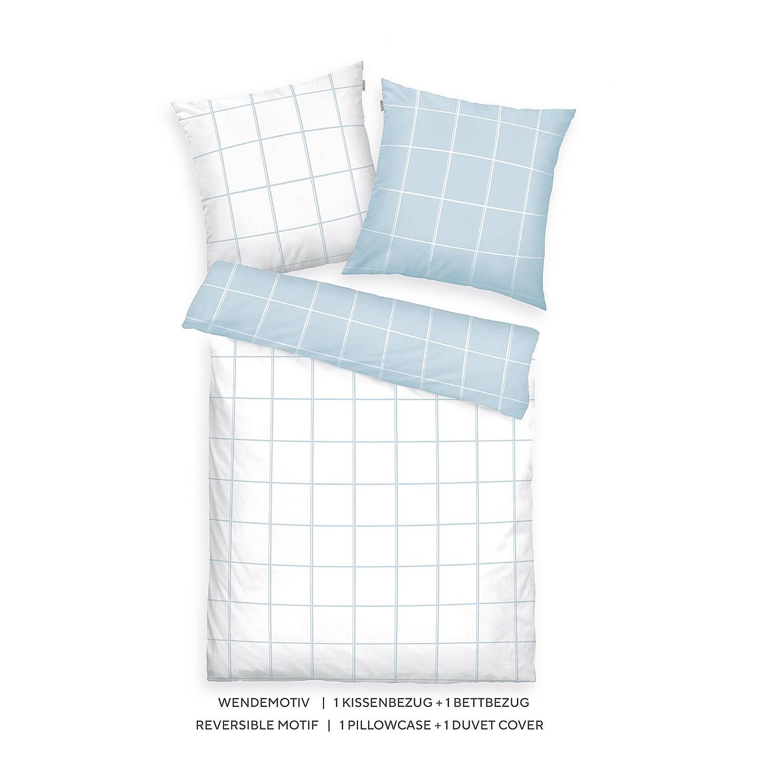 Bedding Cotton White Light Blue 155x220cm Pillow 80x80cm 1