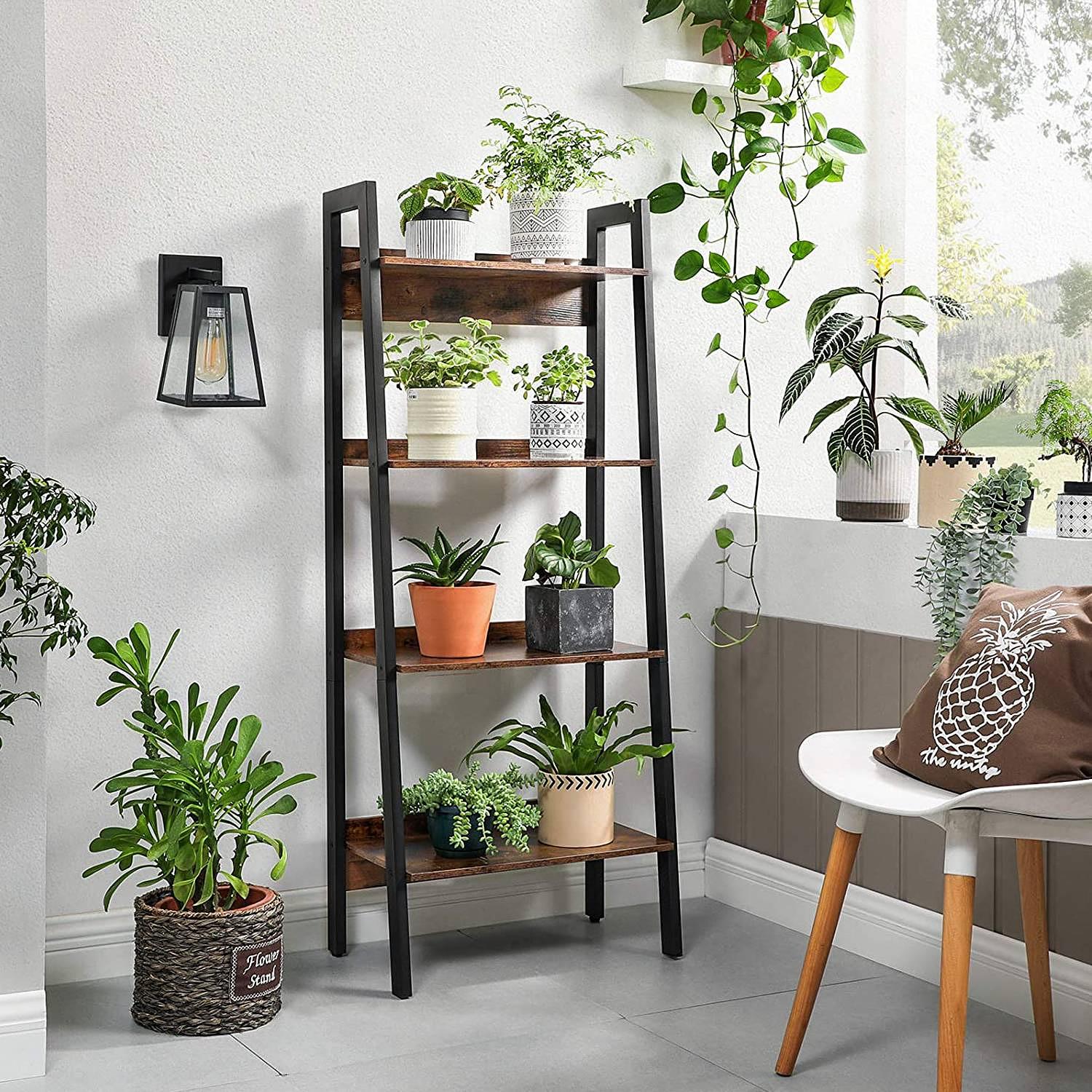 Leesville V Shelf Engineered Wood Brown Black 2