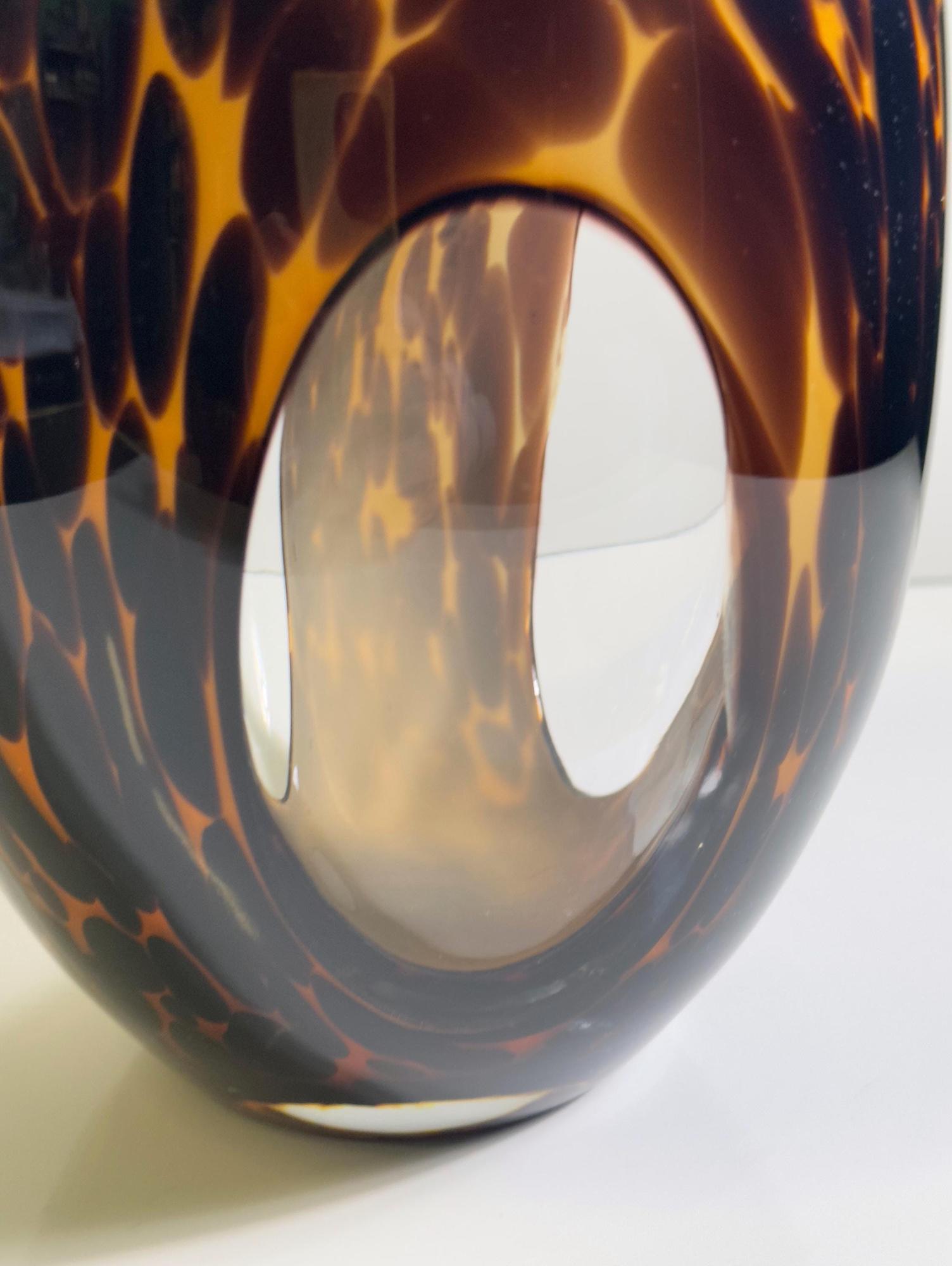 Vintage Leo Vase Murano Glass Brown 1980s 4