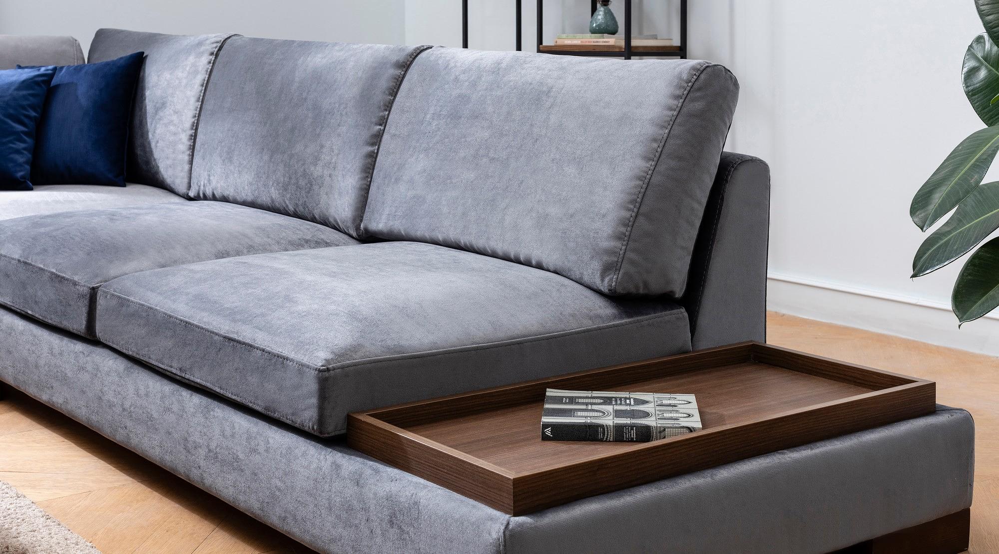 Tulip Ecksofa Links mit Hocker Dunkelgrau 2