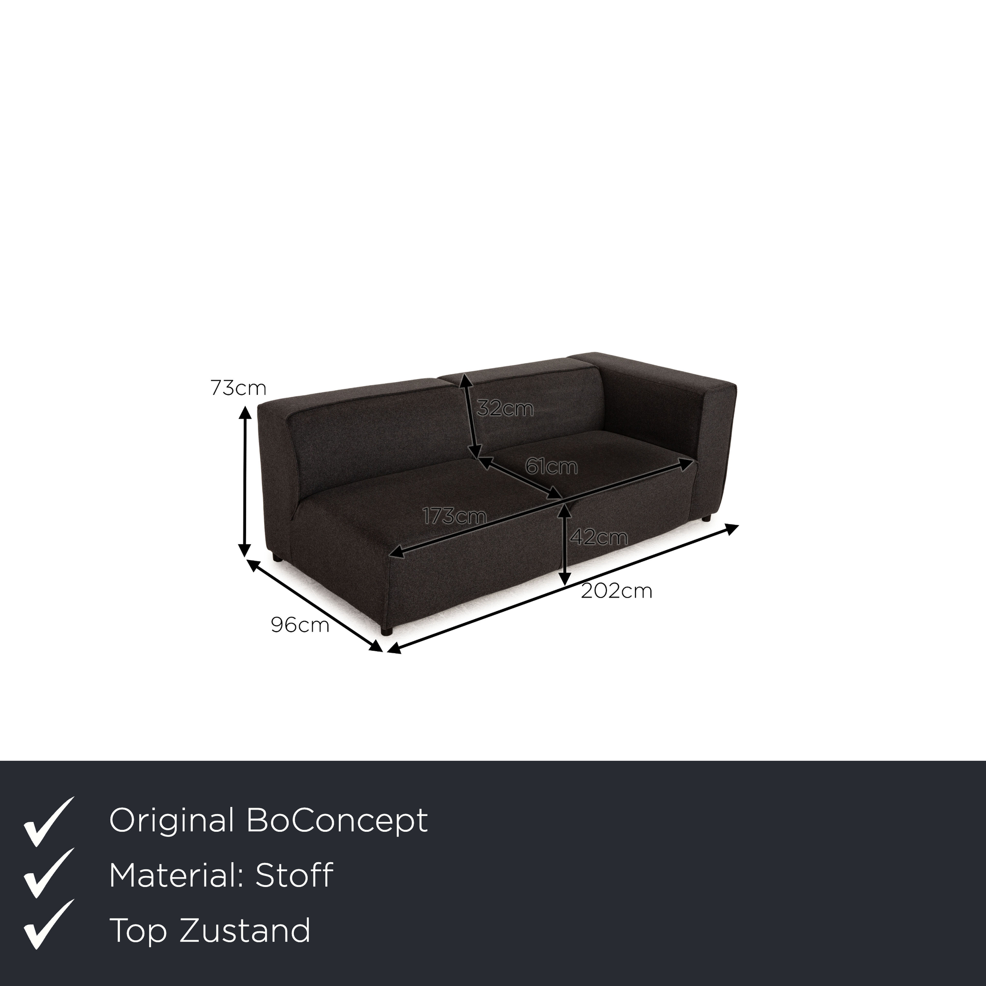 Carmo Couch 2-Sitzer Stoff Grau 1