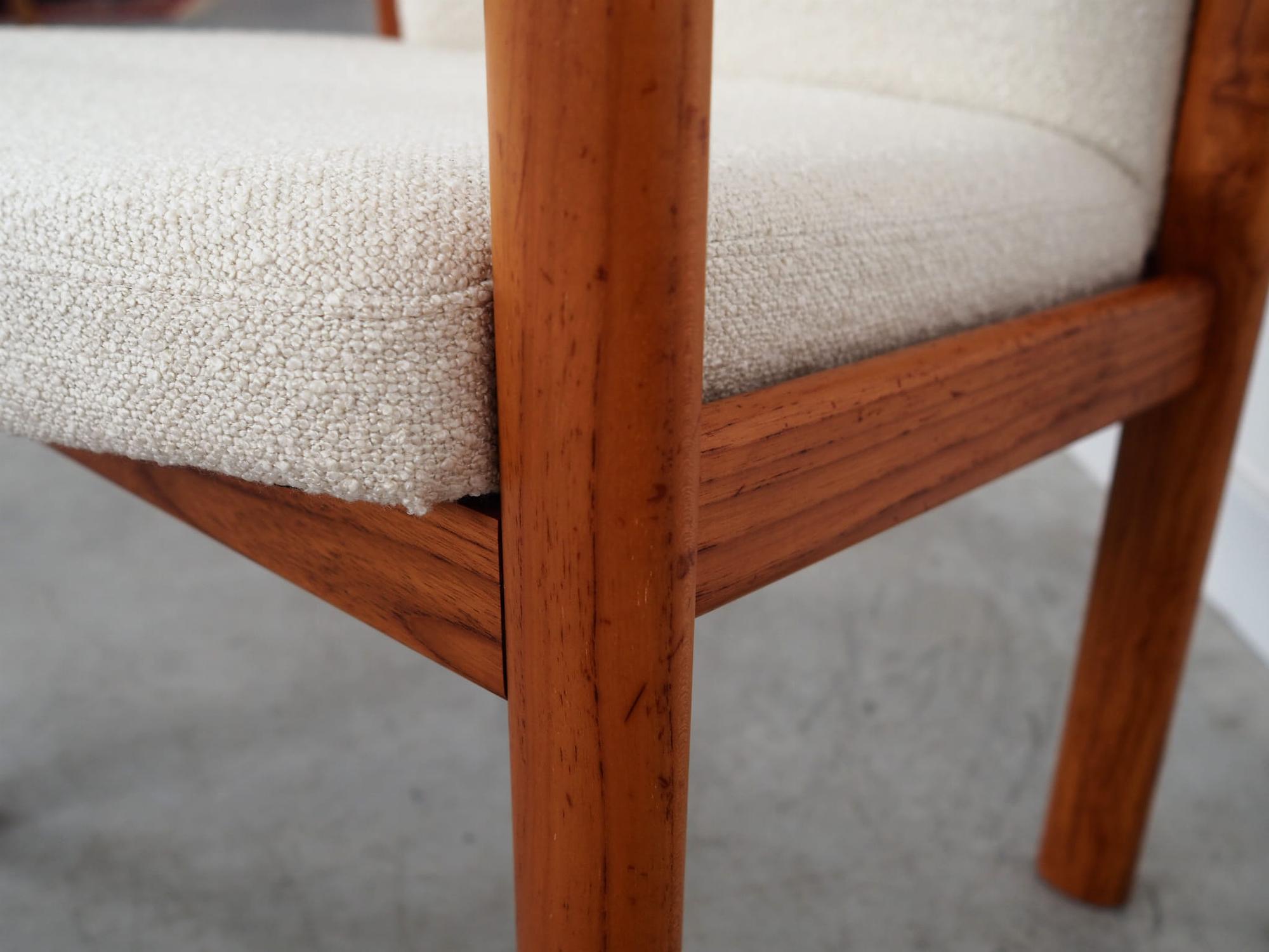 Vintage Chair Teak Wood Textile White 1970s 13