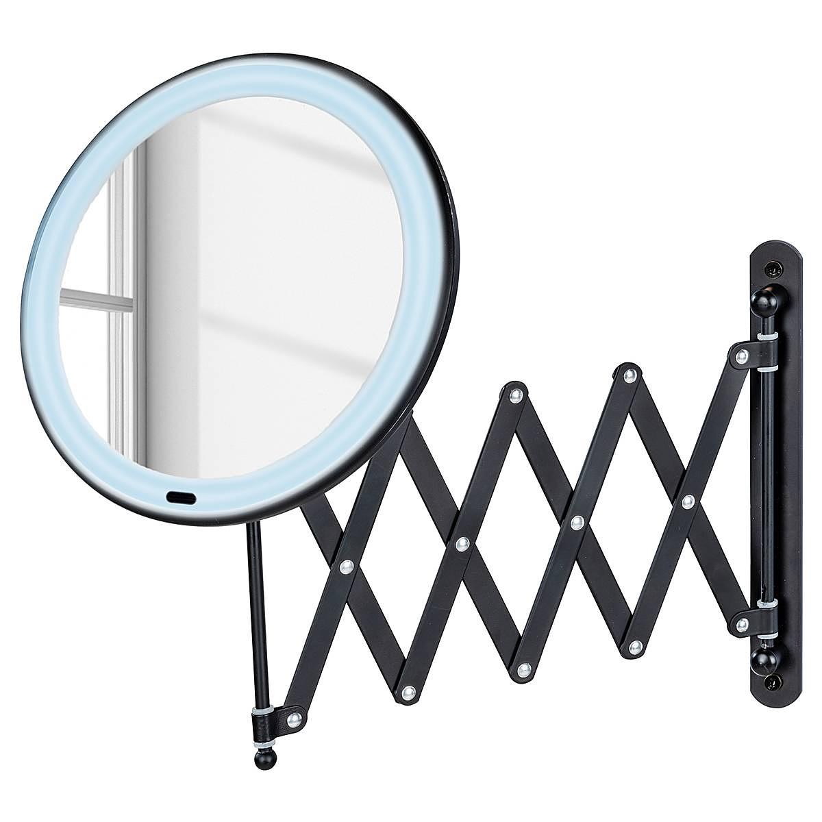 LED Teleskop Wandspiegel Barona Stahl / Kunststoff Schwarz 0