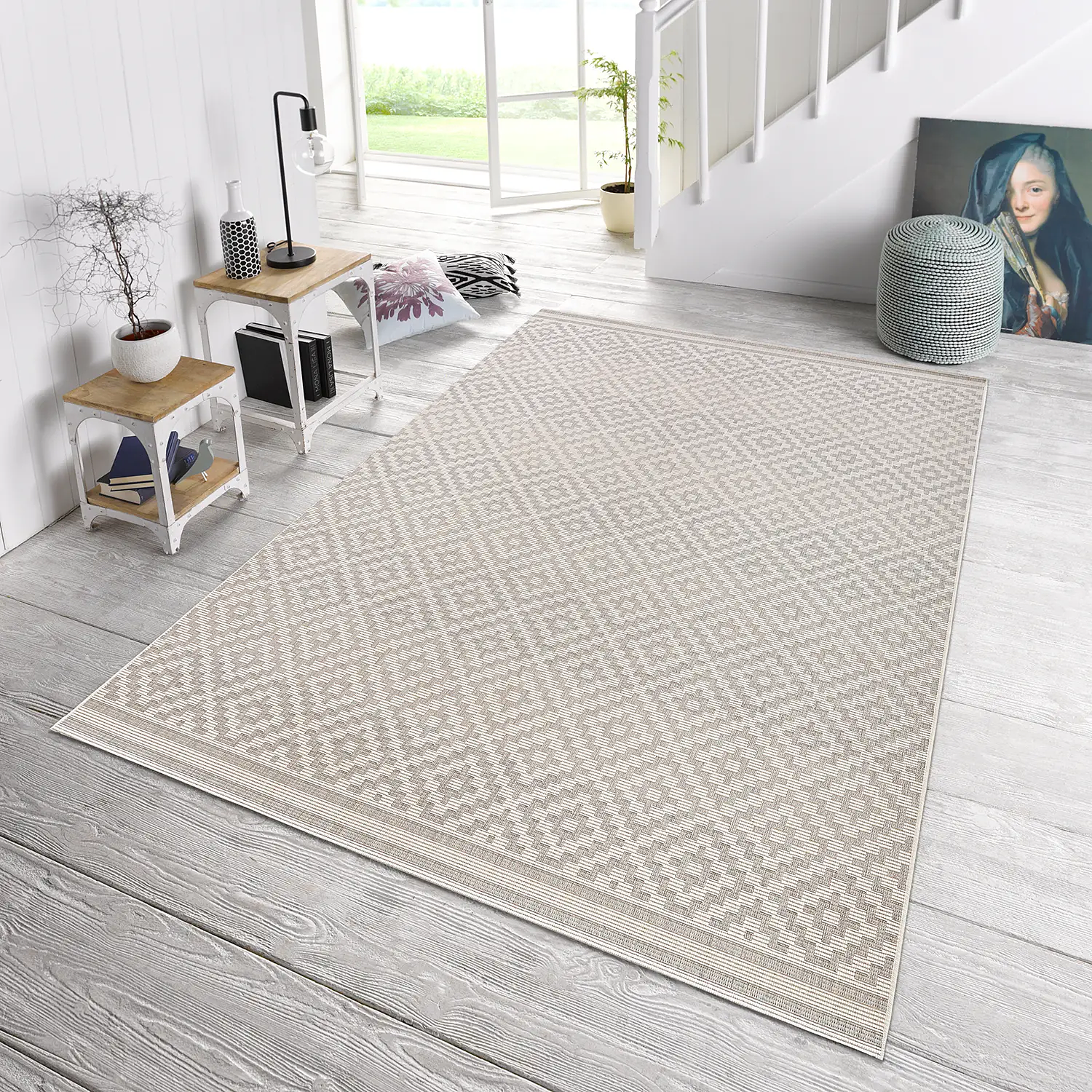 Raute In-/Outdoor-Teppich Grau Weiß 1