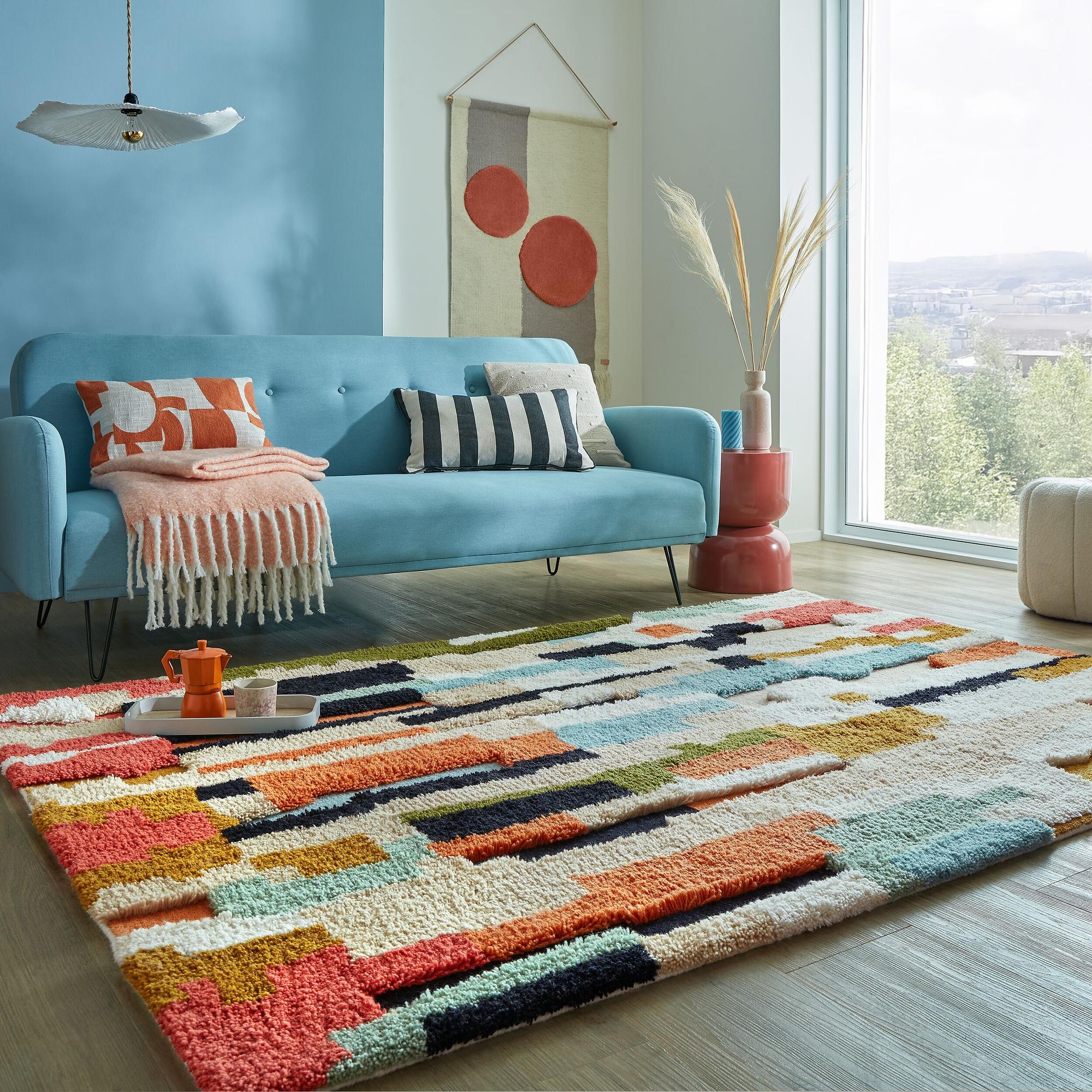 Zagora Geo Shaggy Teppich Wolle 120x170cm 1