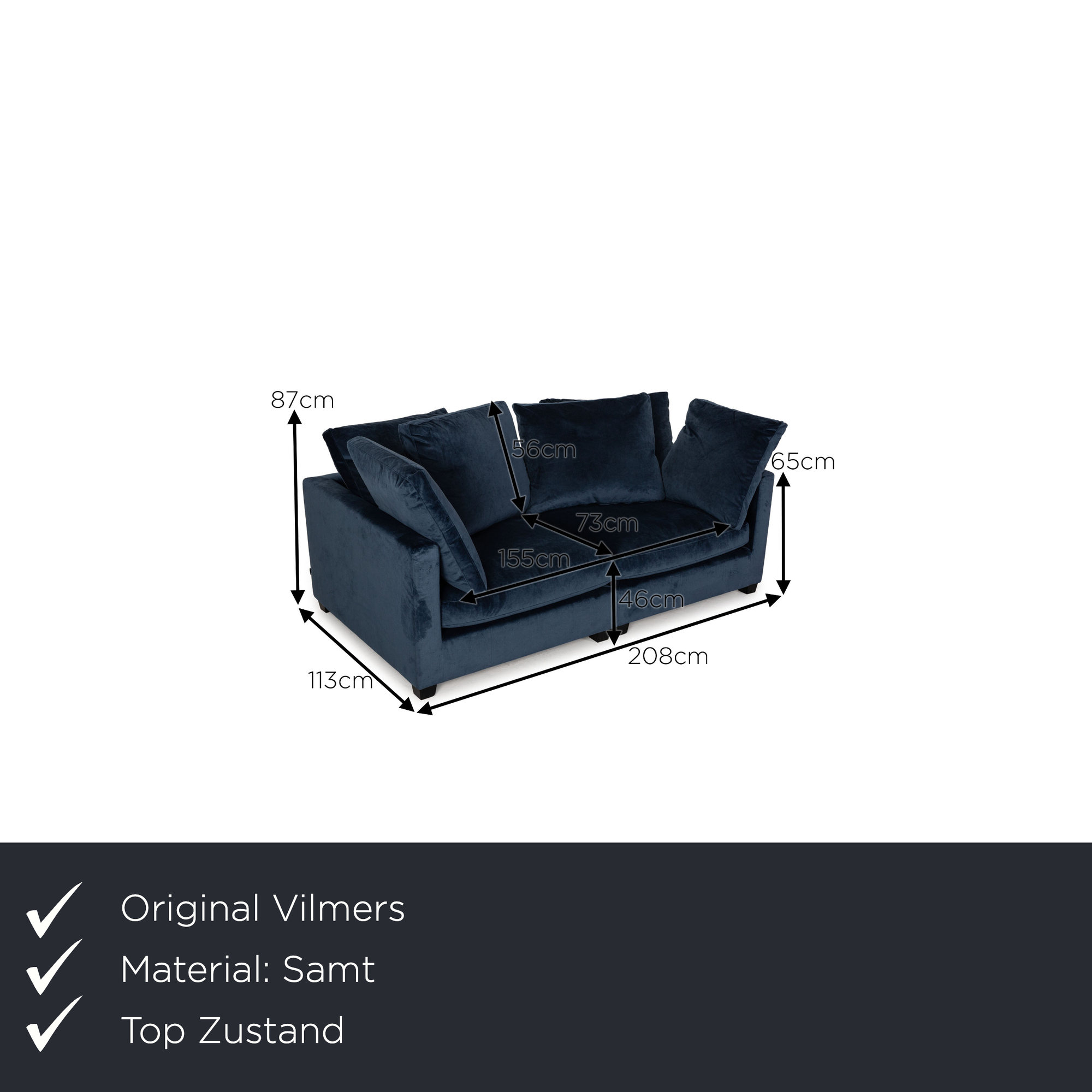 Viking Sofa 2-Sitzer Samt Blau 1